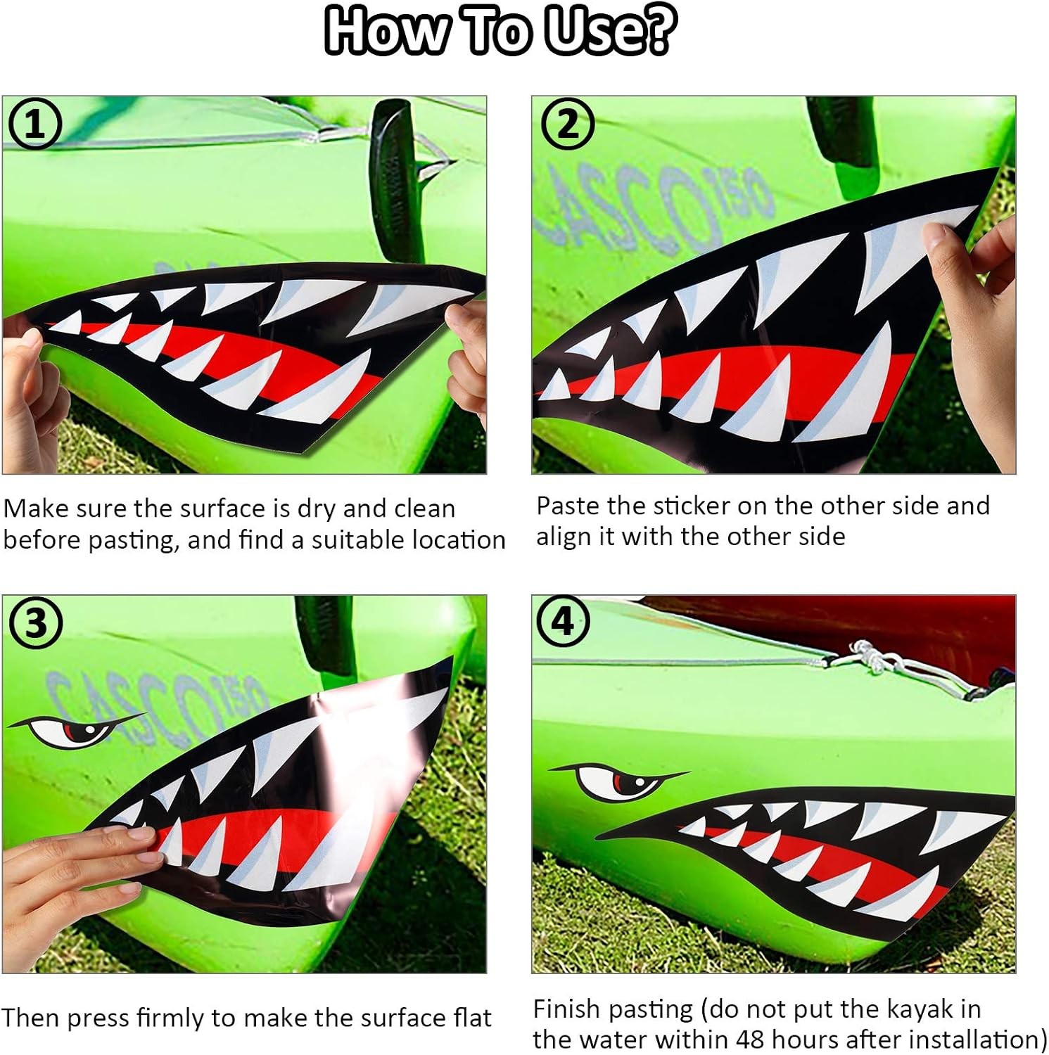 4 Pcs Shark Teeth Mouth Kayak Stickers Decals Waterproof Flying Tiger Decal Warh