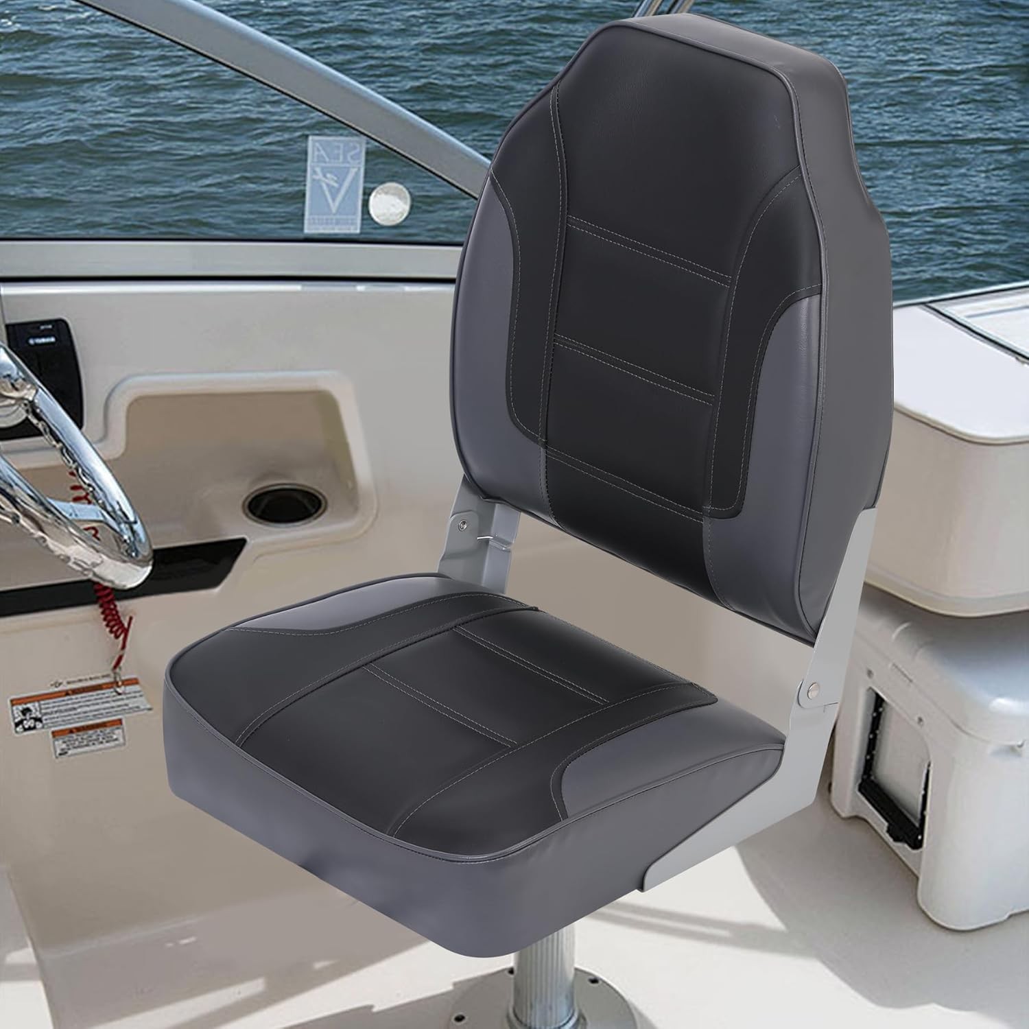 2 Pack Waterproof Folding Boat Seats, High-Back Ergonomic Captain Chairs with Th