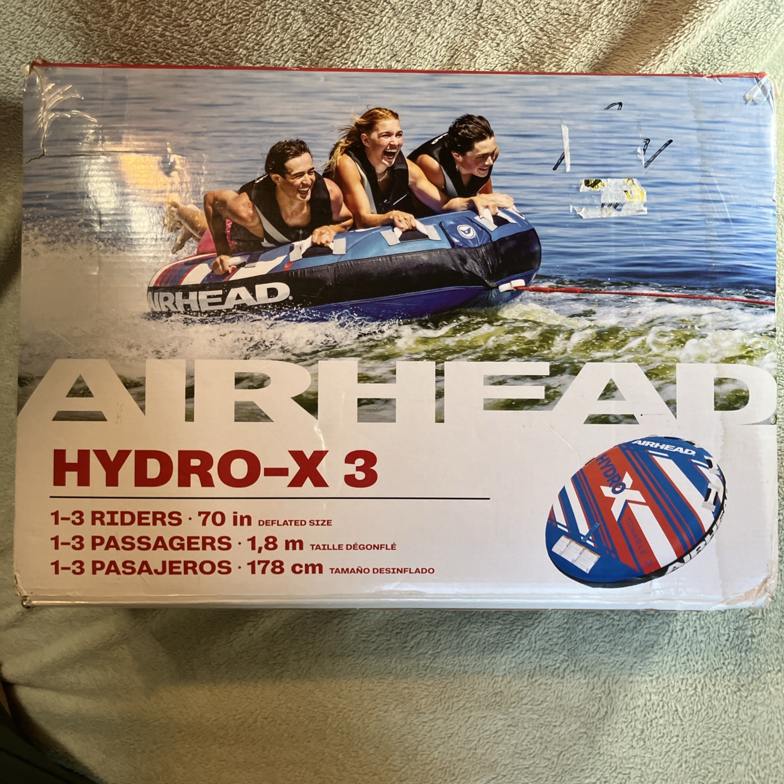 AIRHEAD HYDRO-X 3 Inflatable 1-3 Rider Boat Towable Water Tube 70-in