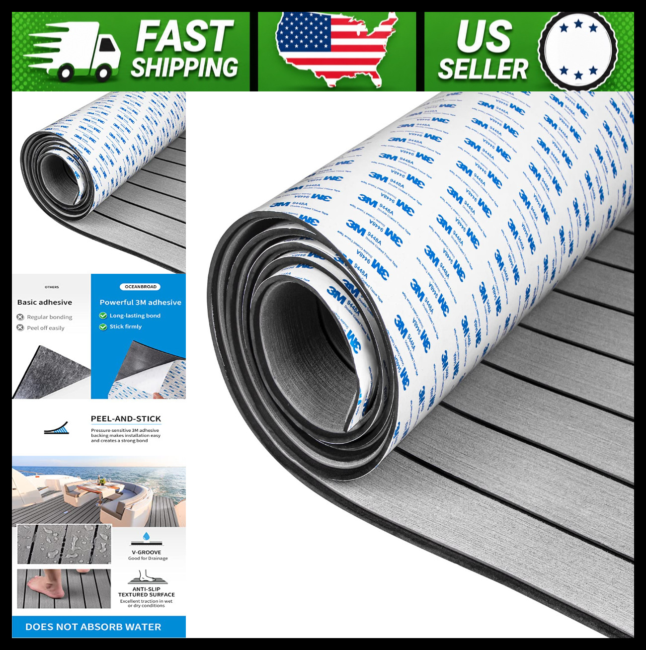 EVA Foam Boat Flooring with 3M Adhesive Backing Marine Self-Adhesive Decking