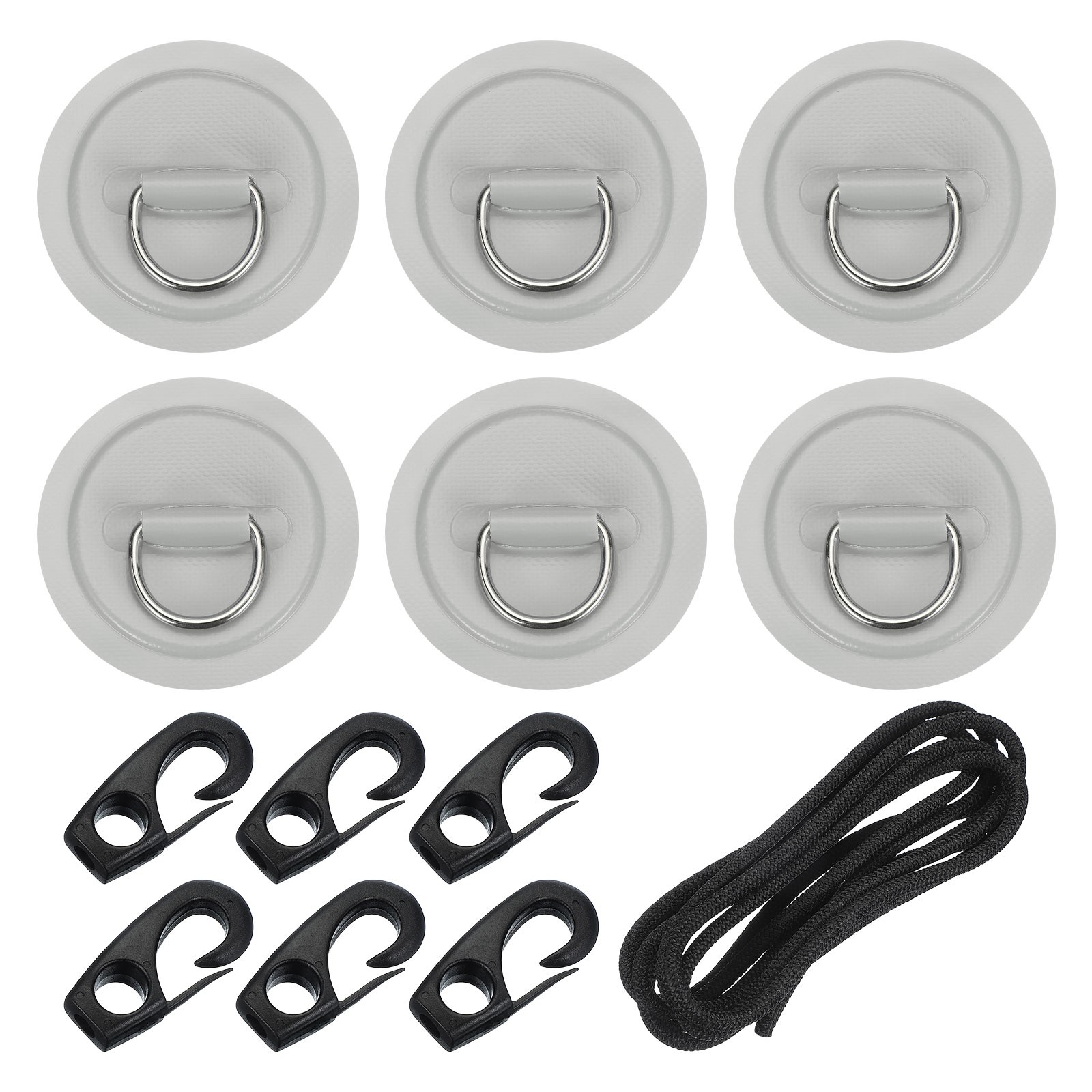 6Pcs Stainless Steel D-Ring Patch Round Patch with Elastic Cords & Hooks Gray