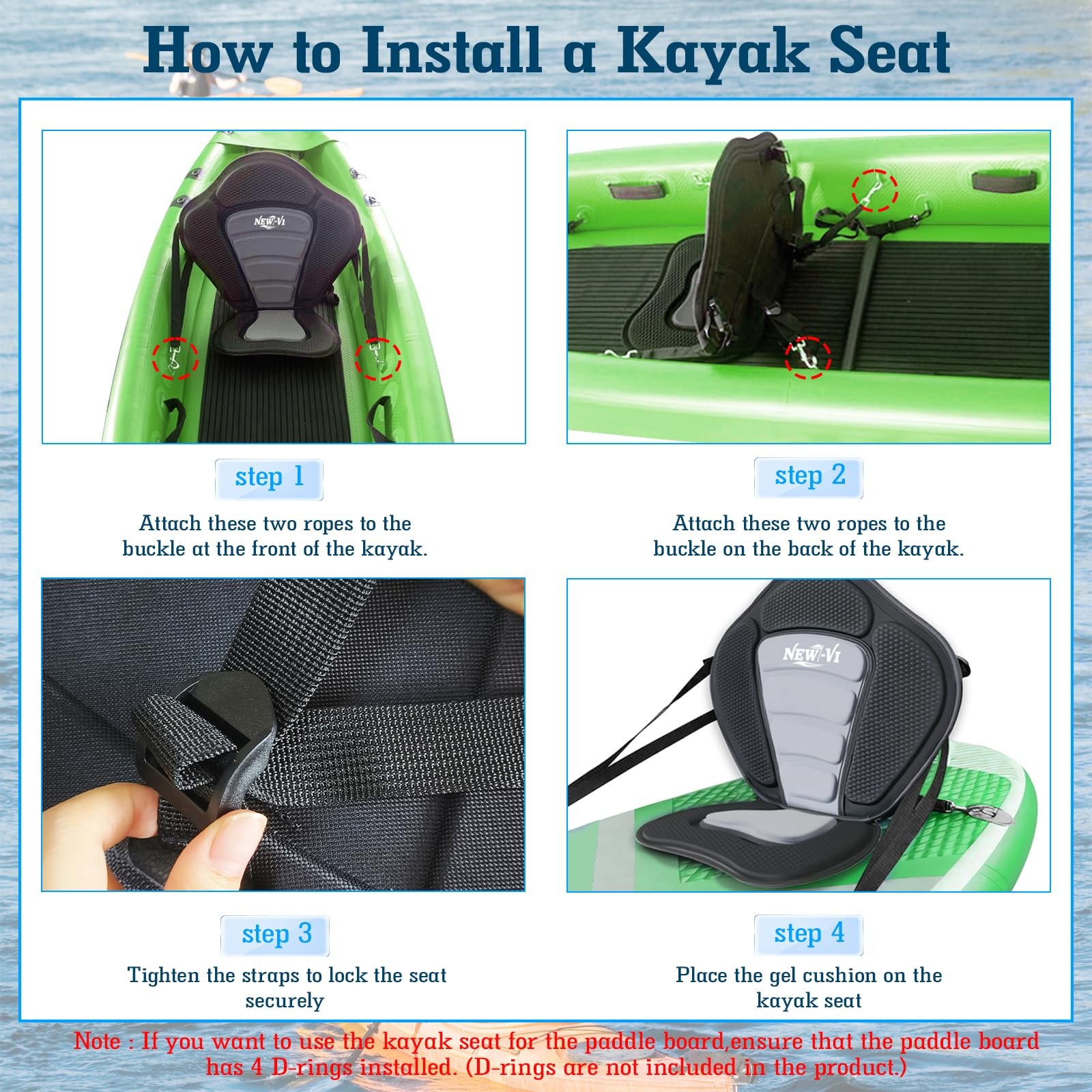 NEW-Vi Universal Deluxe Detachable Kayak Seat Paddle Board Black/Gray