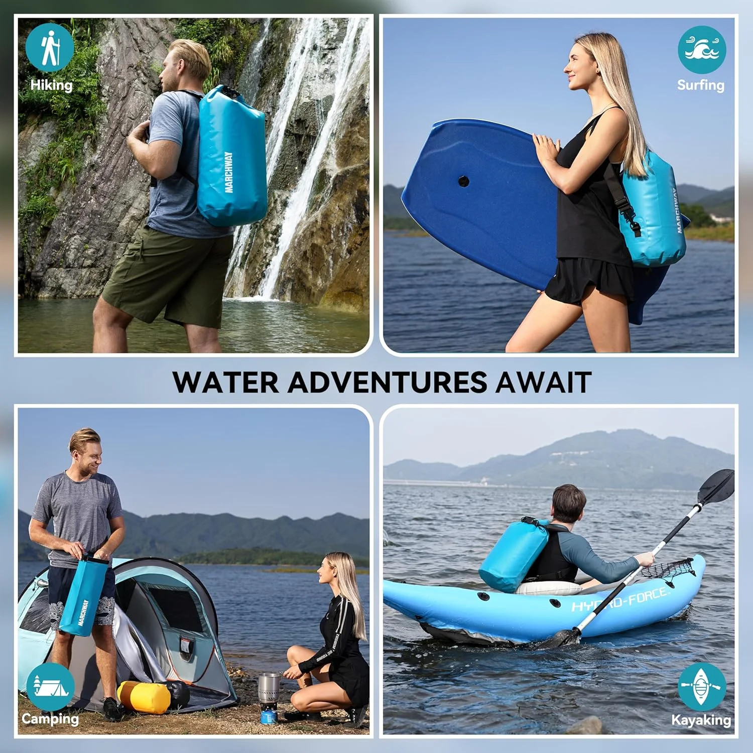 MARCHWAY Floating Waterproof Dry Bag Backpack 5L/10L/20L/30L/40L, Roll Top Sack
