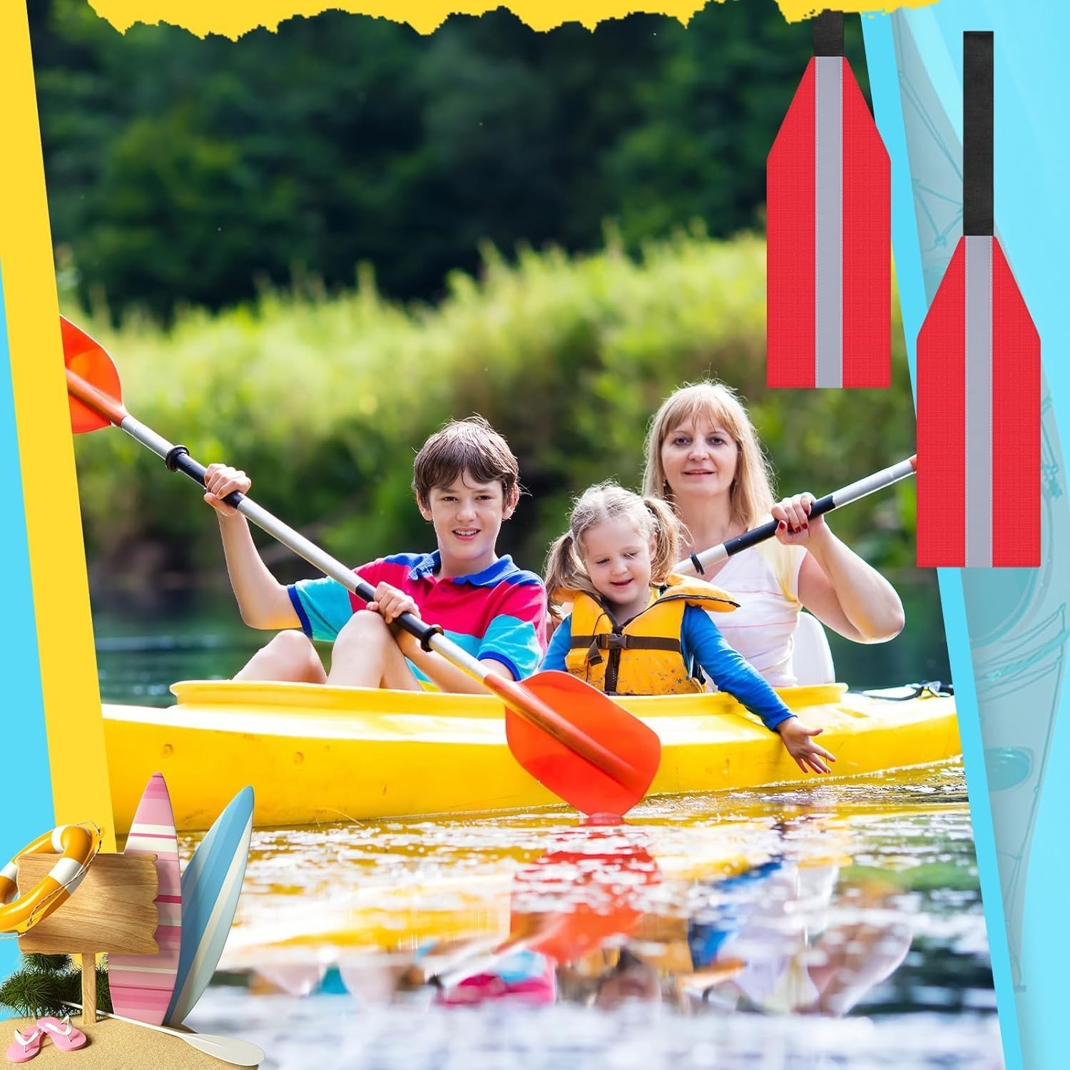 2-Piece Waterproof Kayak Safety Flag Set with Reflective Strip for Visibility