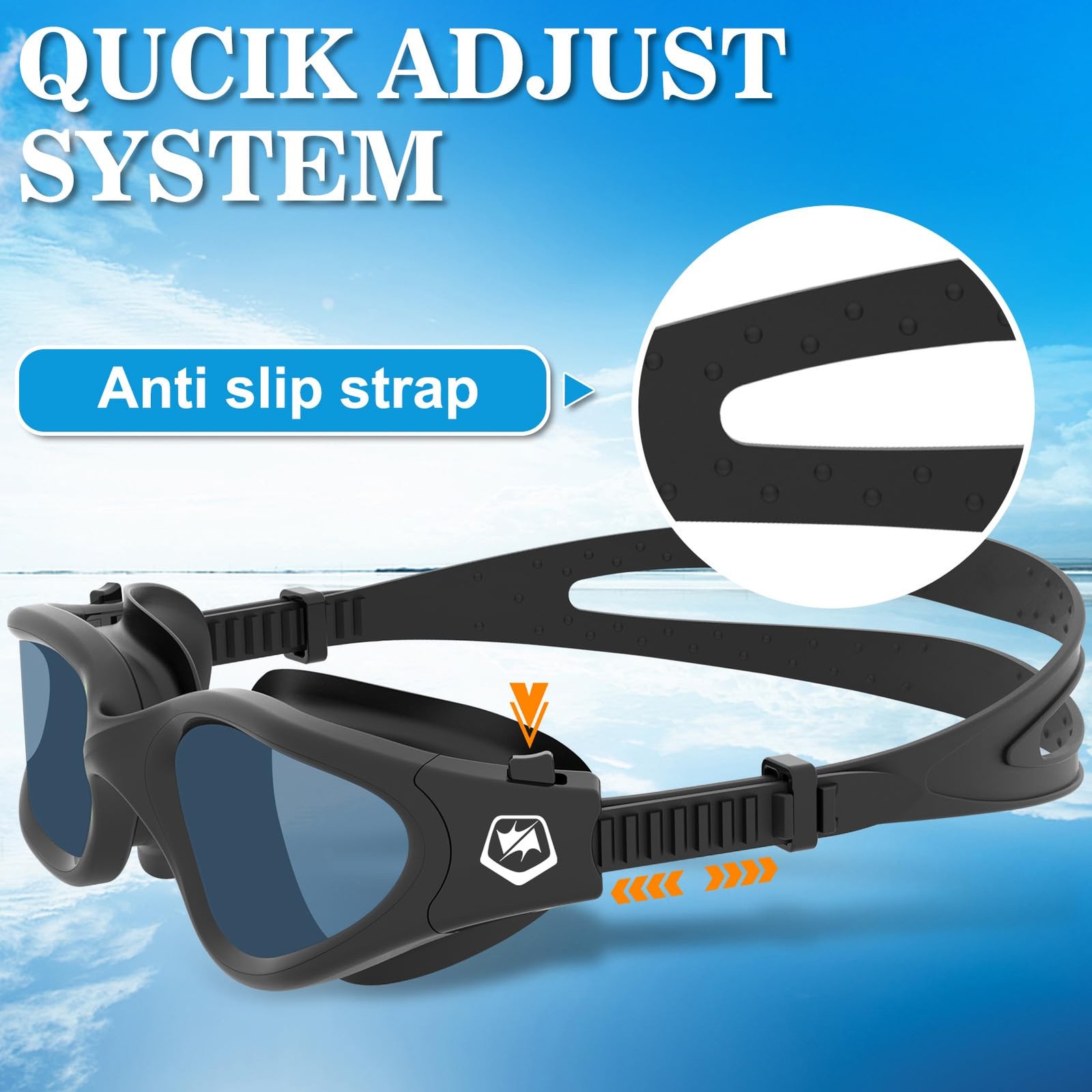 WIN.MAX Swimming Goggles Swim Pool 5.6 x 1.7 inch, All Black-clear