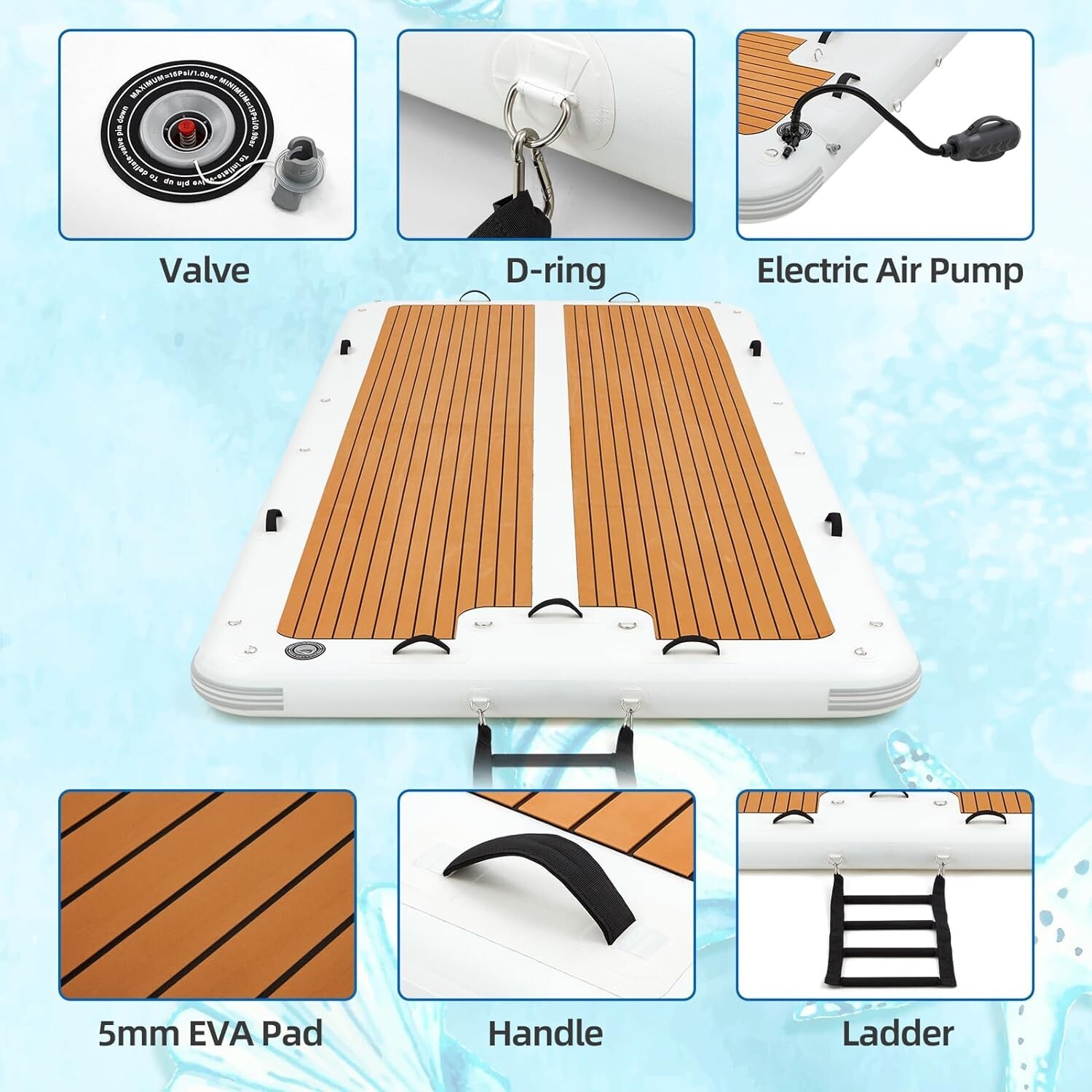 Danrelax 15’x6.5′ Inflatable Dock,Electric Pump for 1-Min Inflate, Fits 15