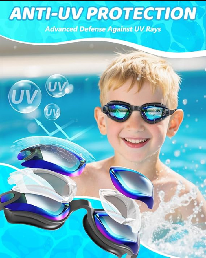 AEGEND Kids Swim Goggles 3-14 Anti Fog Leakproof Pool Beach Swimming