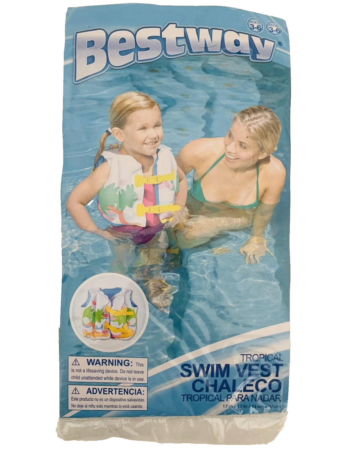 Inflatable Bestway Colorful Swimming Vest Learn to Swim Pool Snorkel 3-6 years