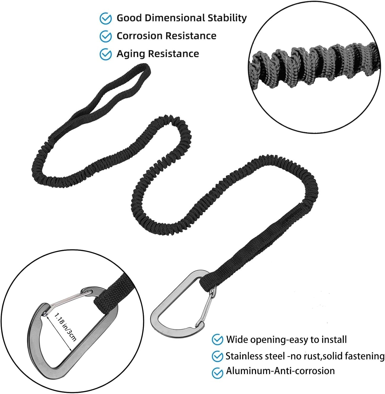 Kayak Paddle Leash Stretchable 3-7 ft Lanyard for SUP