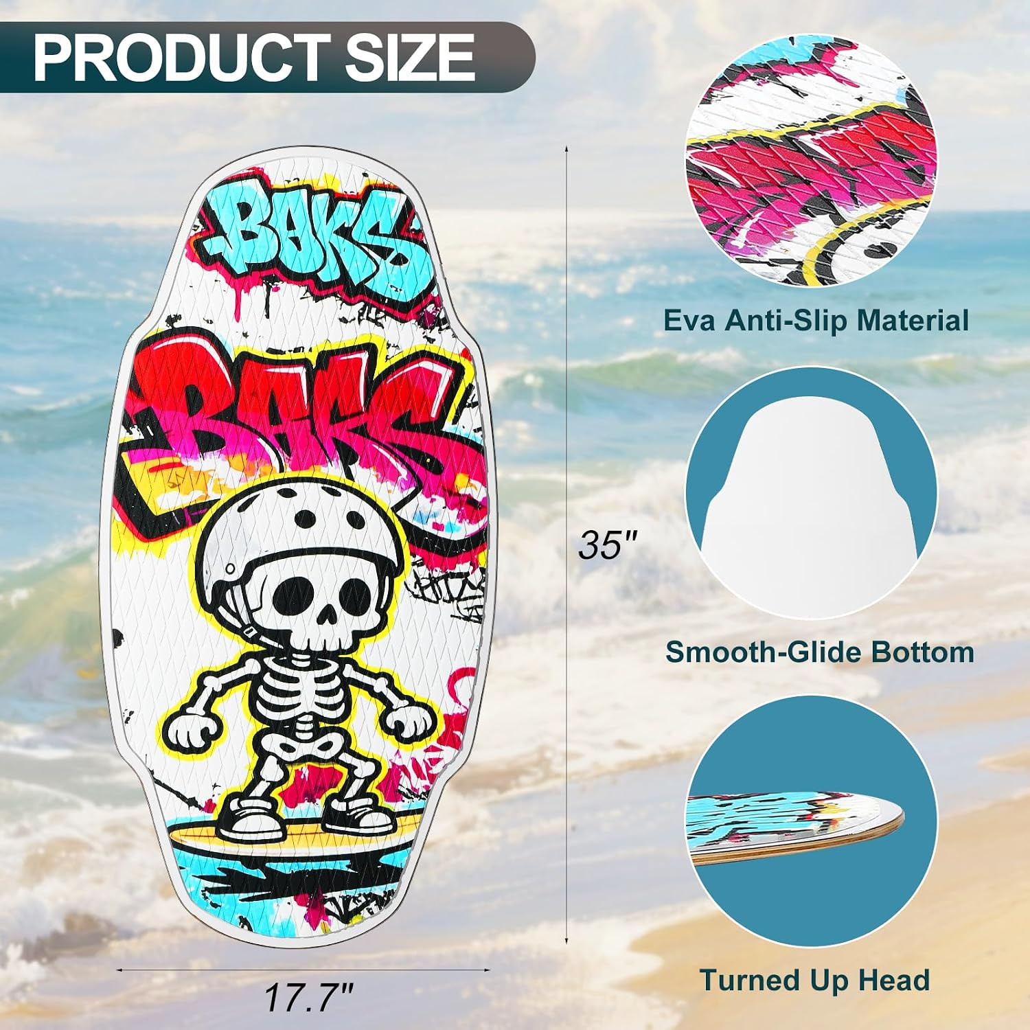 35-Inch Wooden Skimboard for Beginners and Adults | Surface with EVA Non-Slip Co