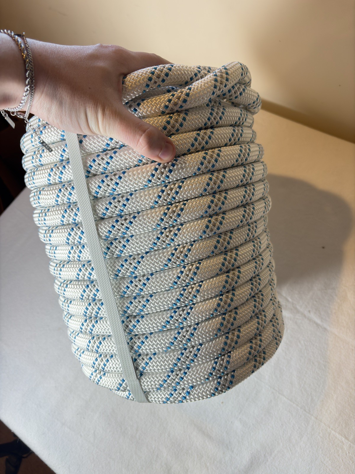 YSMN Sailboat Rigging Rope 3/4” x 150 White/Blue 16500LBS Breaking Strength NEW