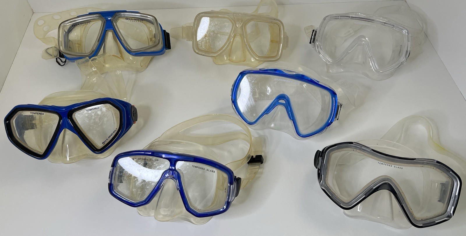 Dive Mask Lot 7 Tempered Scuba Snorkeling Goggles Silicone Shatter Resist