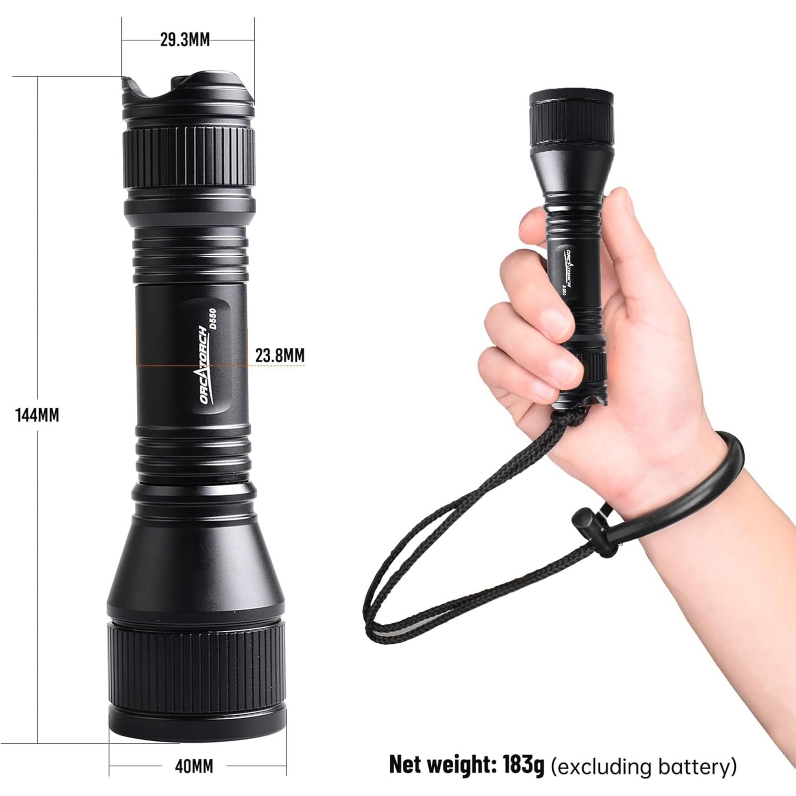 ORCATORCH D550 Dive Light 1000 Lumens Scuba Diving Flashlight 3 Modes IP68 Wa…