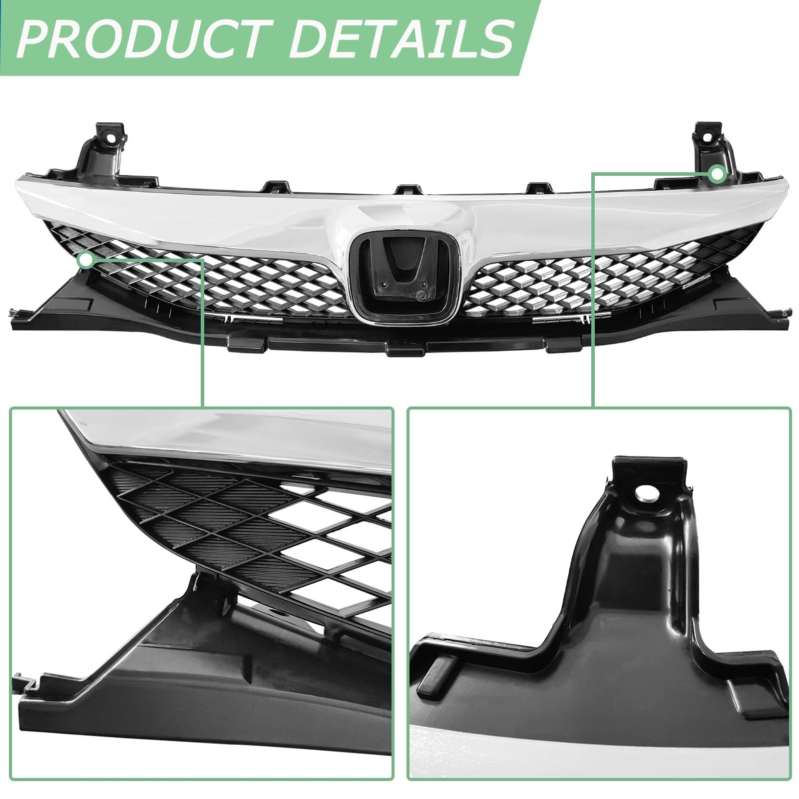 Front Bumper Grille For Honda Civic 4 Door Sedan Black With Chrome Trim Grill…