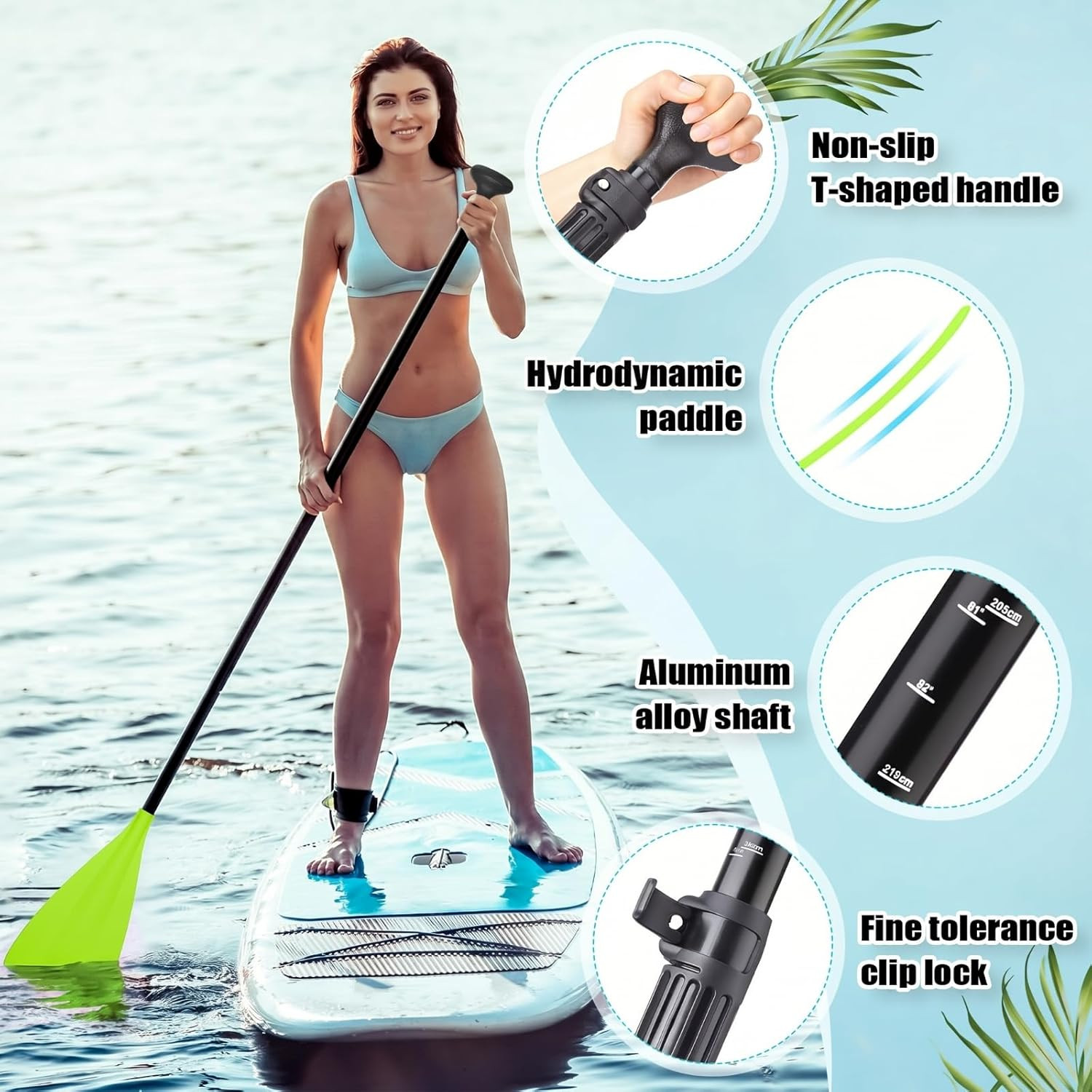 4 Set of 3 Pieces SUP Paddle Board Paddle Adjustable Paddleboard Lightweight Sta