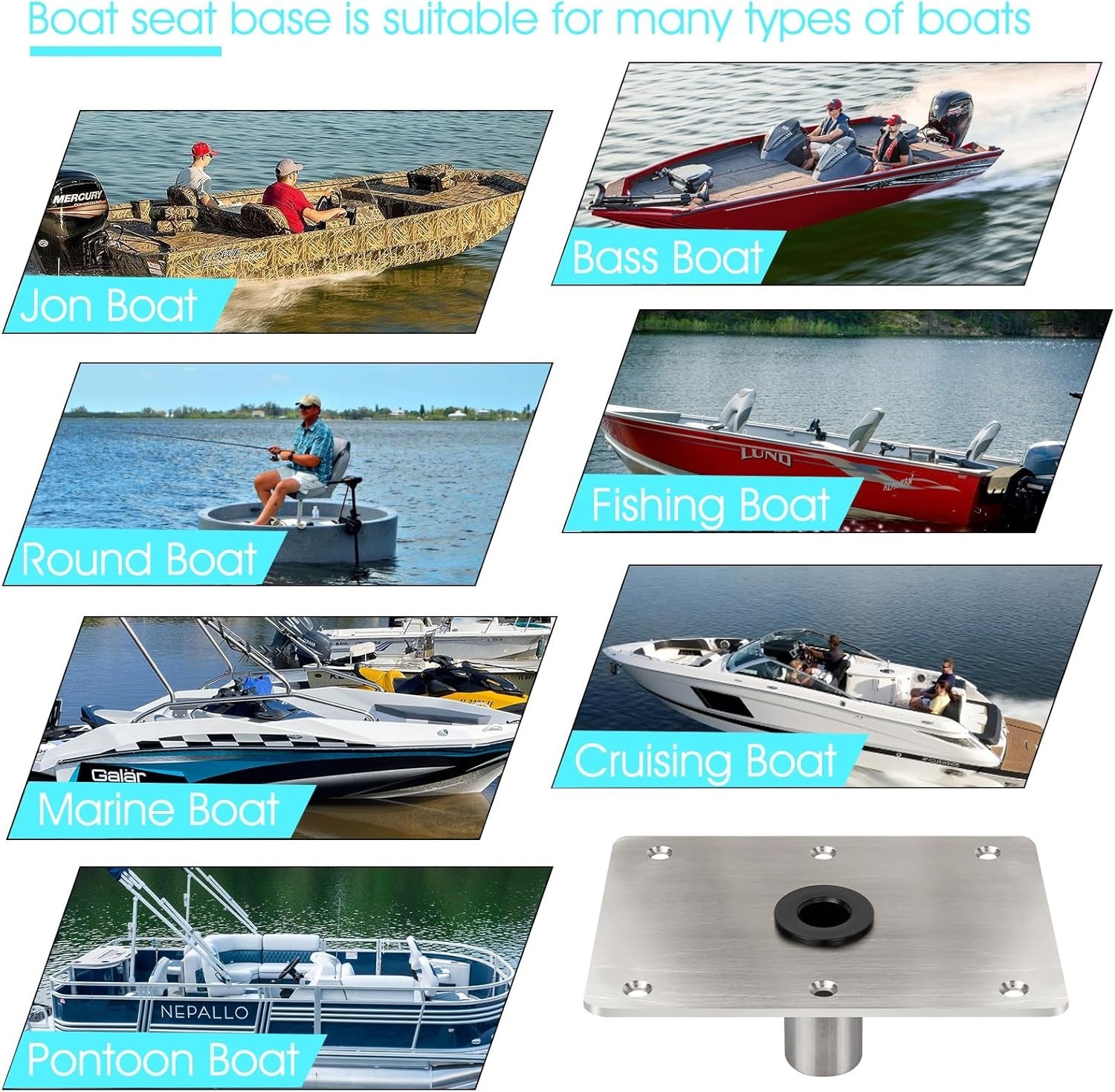Boat Seat Base Mount Pedestal 1pack 7×7 Stainless Steel, Metallic