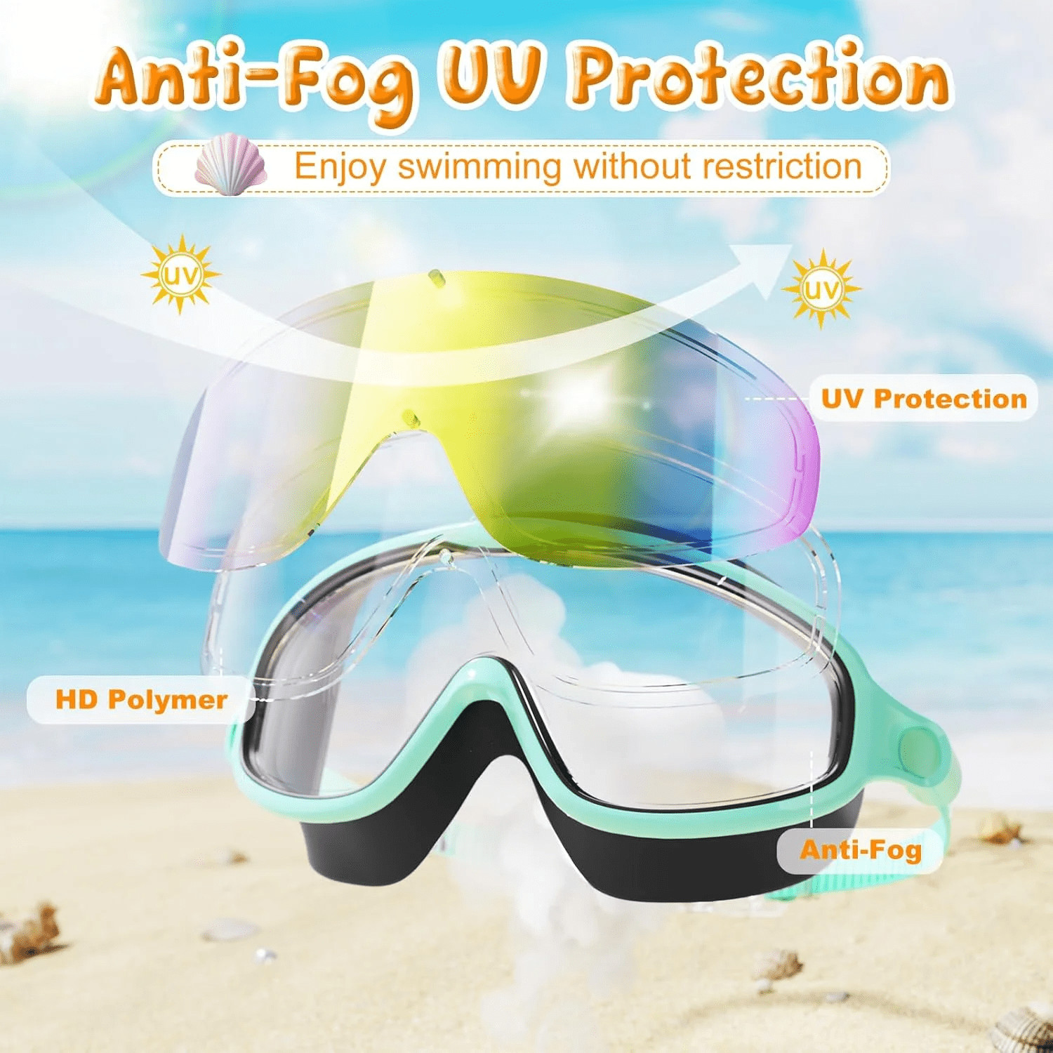 Kids Swimming Goggles 2 Pack with Earplugs&Nose Clip Wide View Anti-Fog/UV