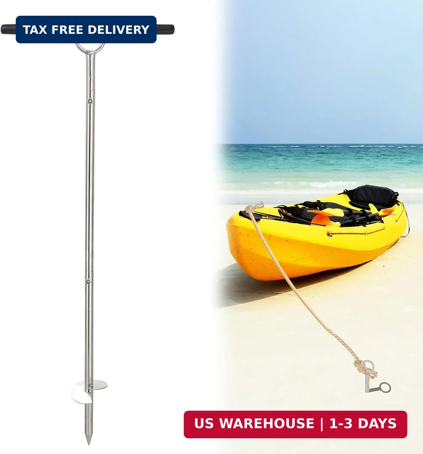Sand Anchor for Boat, Stainless Steel Shallow Water Anchor, 35″ Boat Sand Anchor