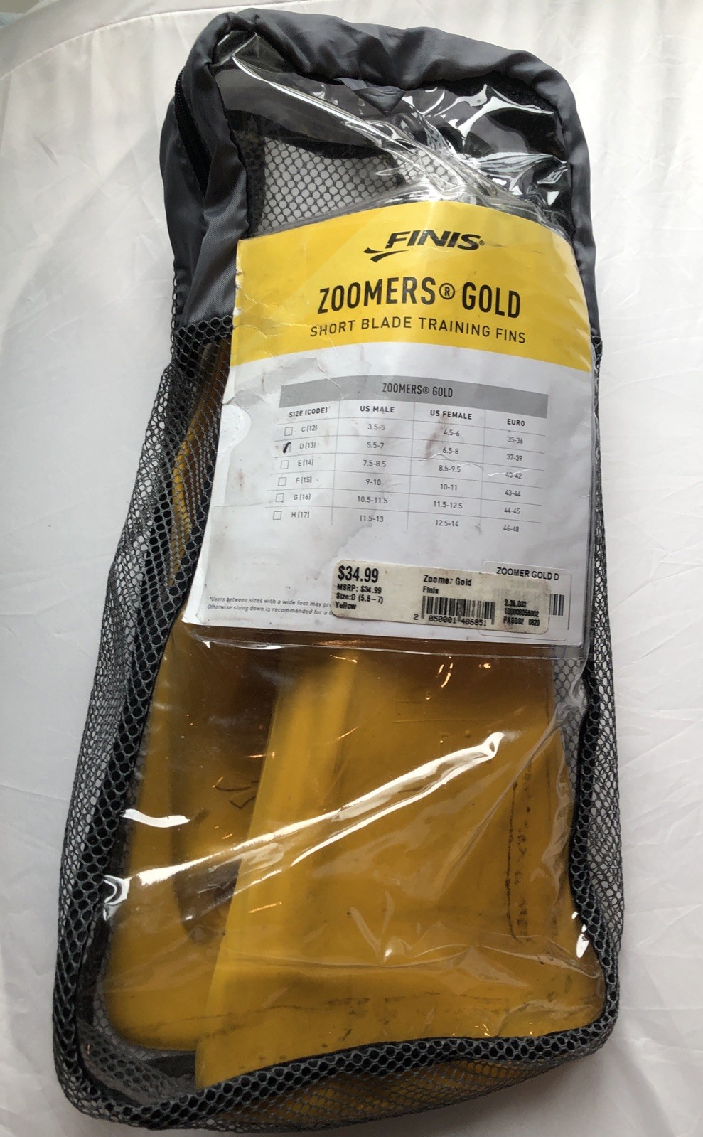 VINTAGE FINIS Zoomers Gold Swimming Fins Size D Sz (5.5-7 Men’s) (6.5-8 Women’s)