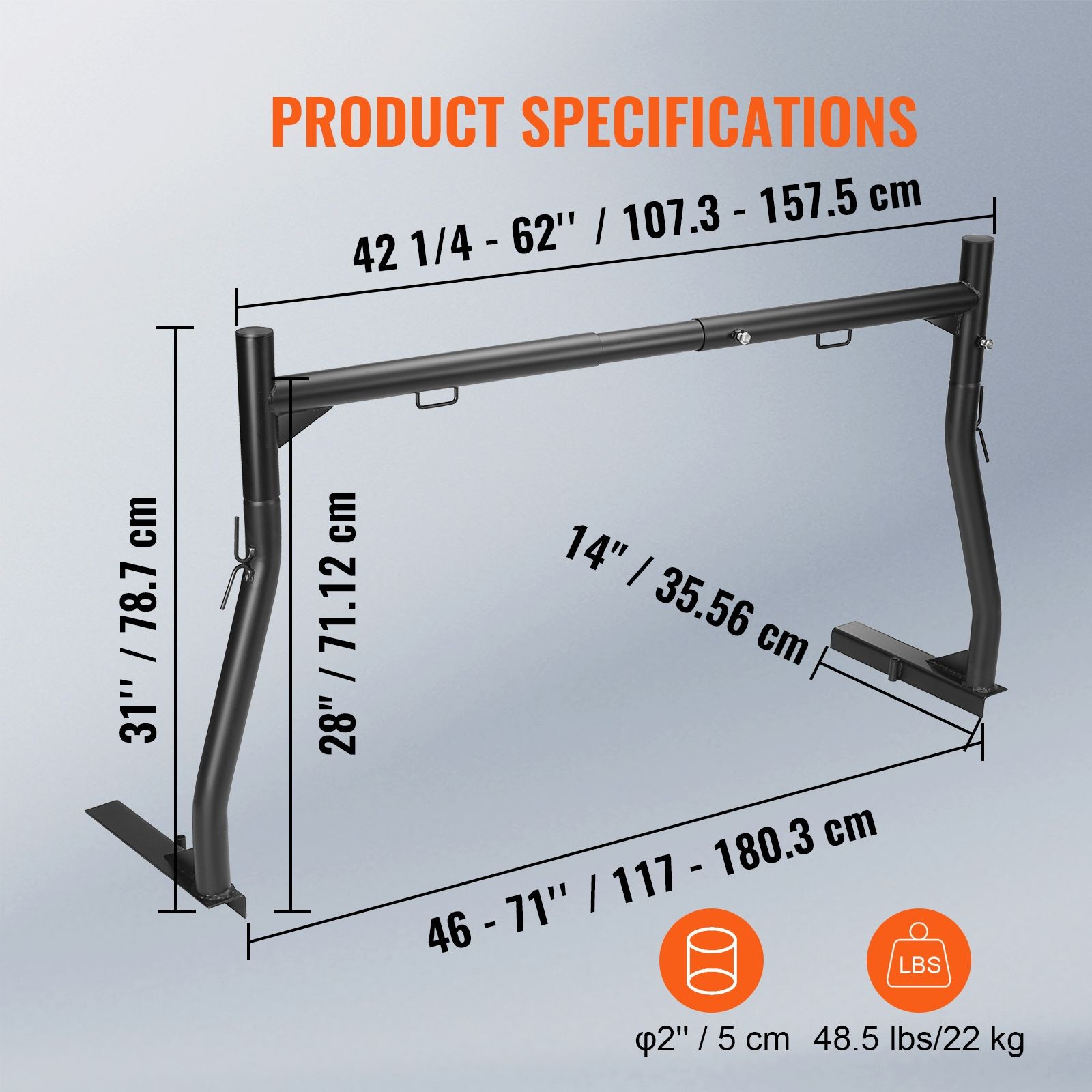 Truck Rack, 46-71inch Extendable Truck Ladder Rack, 800lbs Capacity Steel