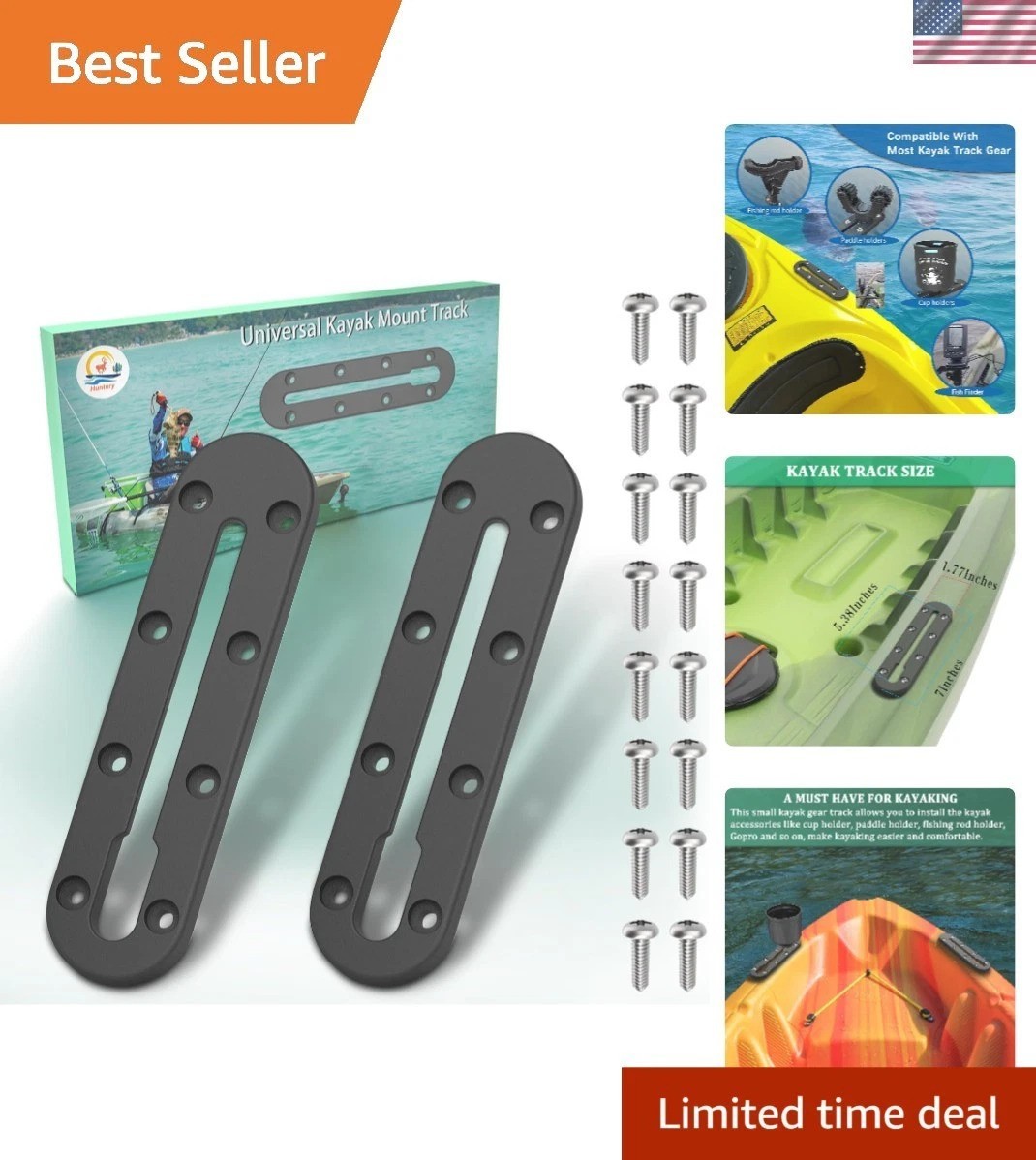 Universal Kayak Mount Track – 2-Pack for Fishing Rods, Cup Holders, and More