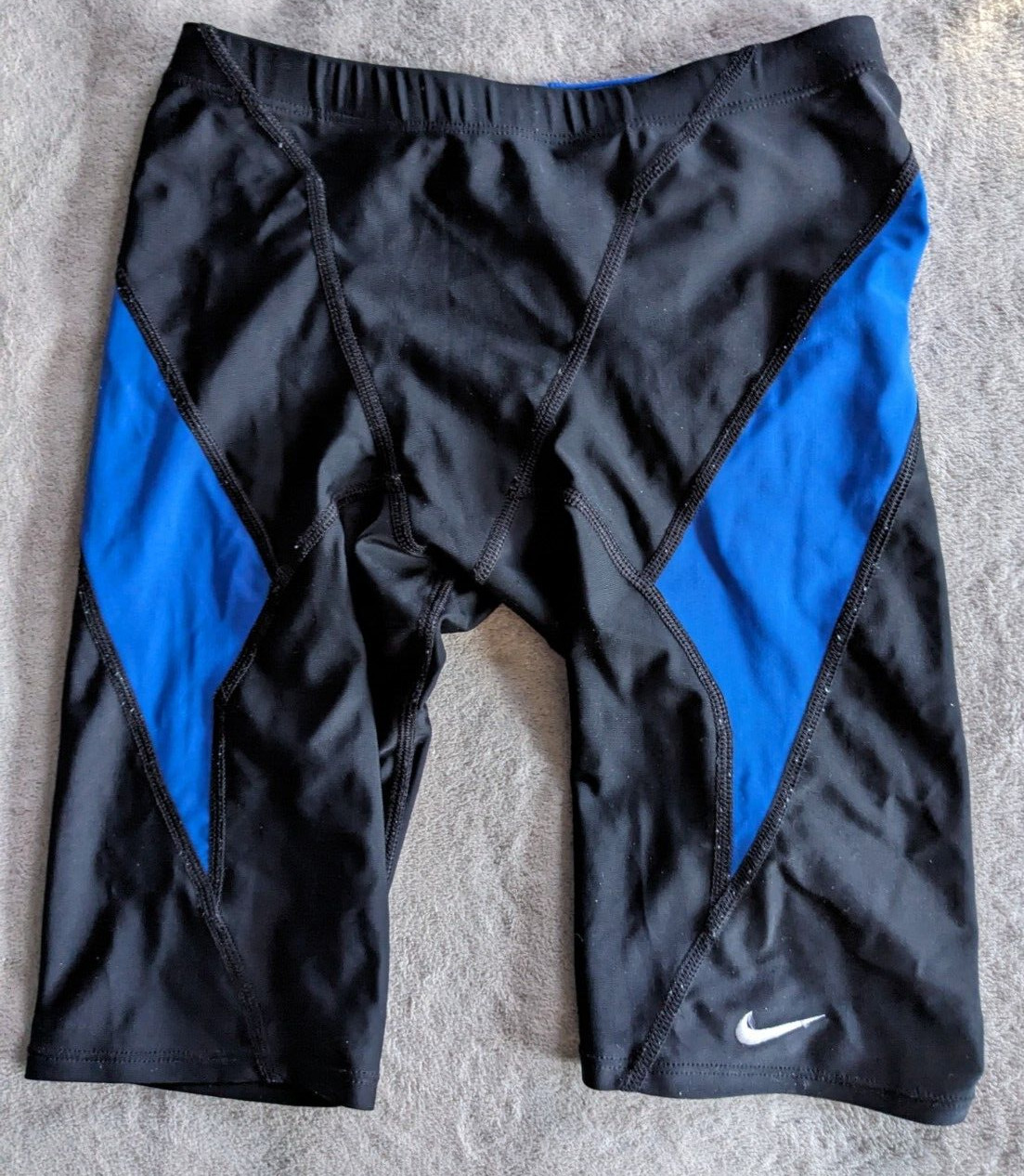 NIKE Swim Shorts Jammers Mens 30 Black w/ Royal Blue Stripes Swimsuit