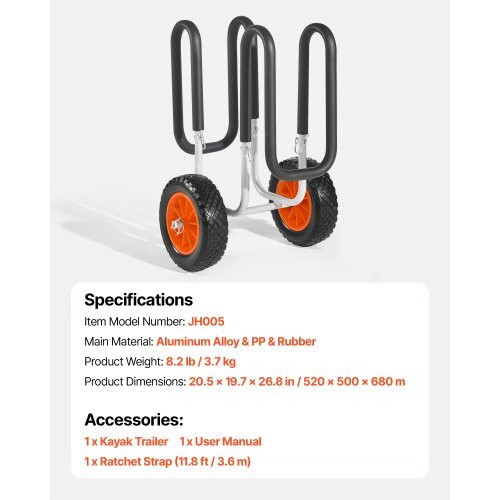 Kayak Cart, 150 lbs Load Capacity, Stand Up Paddle Board Trolley with 10-inch So