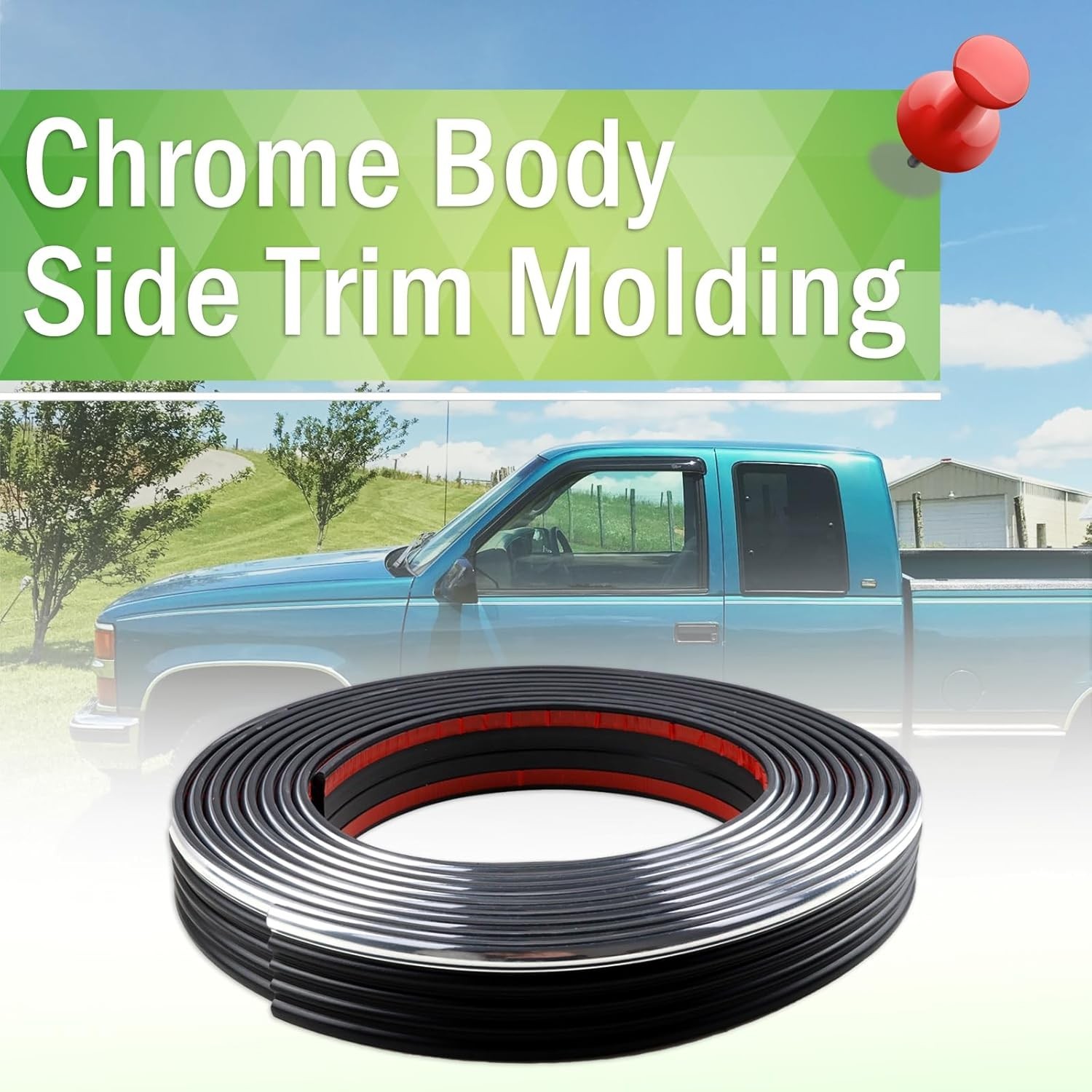 Chrome Body Side Trim Molding Fit for 1988-1998 Chevy GMC Pickup Trucks, Silvera
