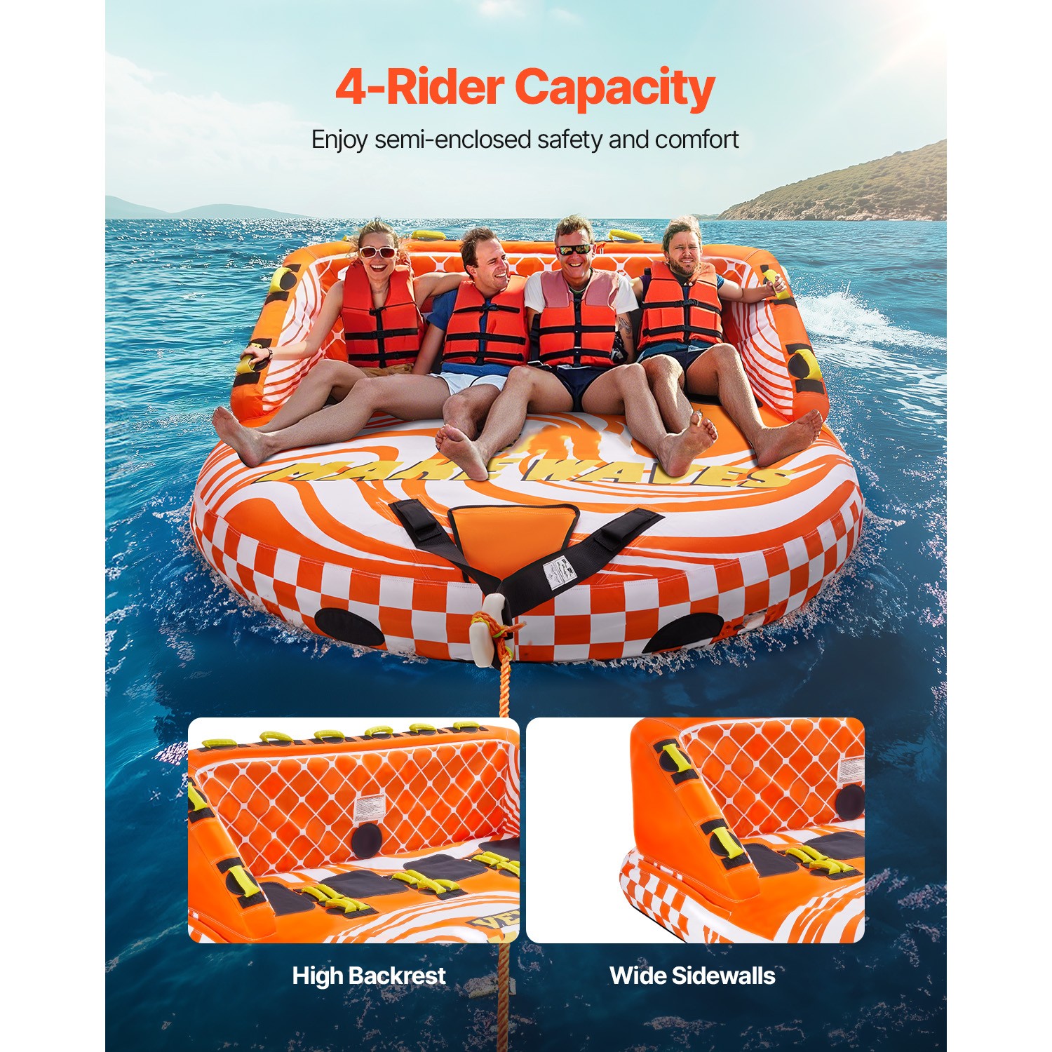 Uimoso Towable Tube for Boating 1-4 Riders Boating Tubes Towable Water Sport