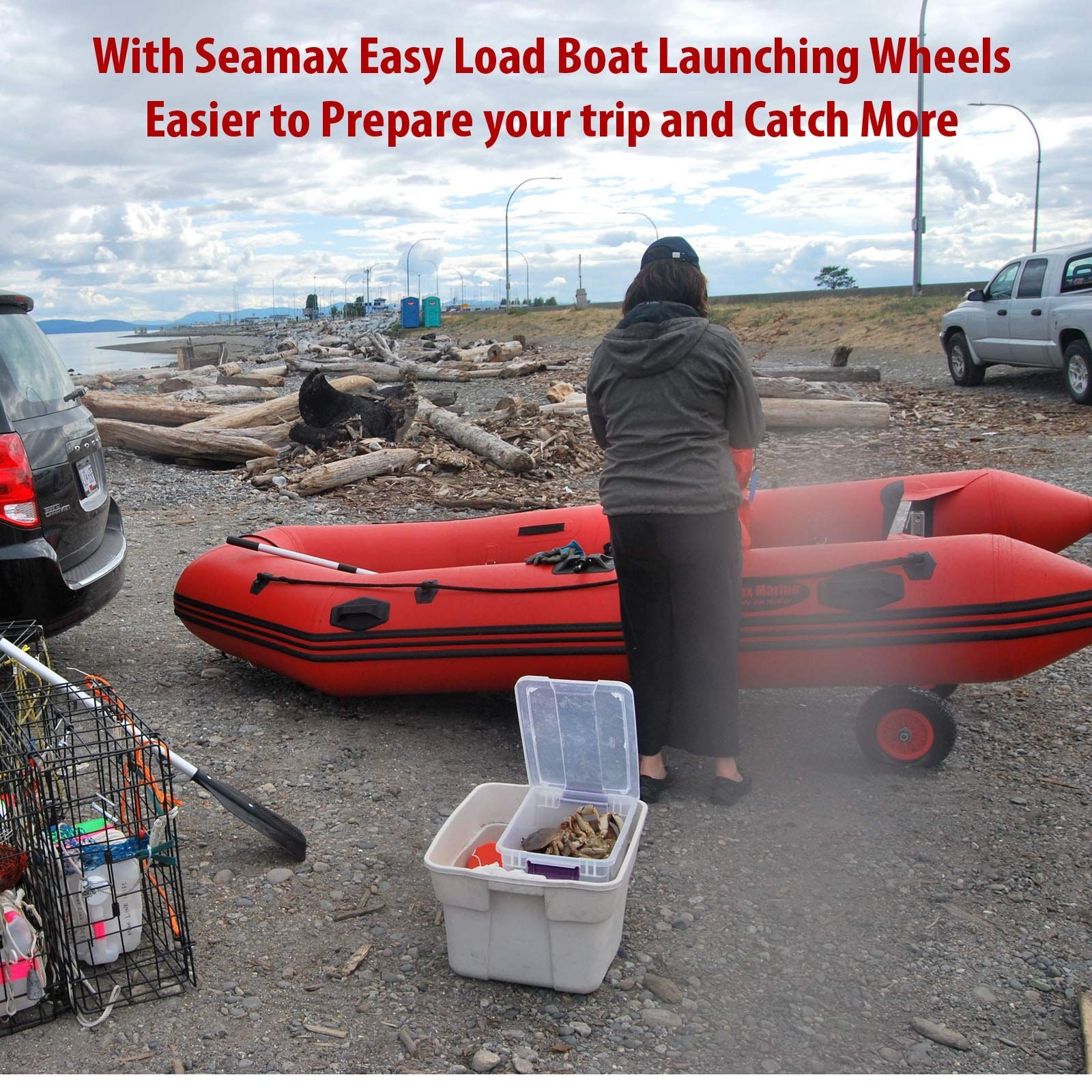 Seamax EZ Load Boat Launching Wheels Set for Inflatable Boat & Aluminum Boat,…