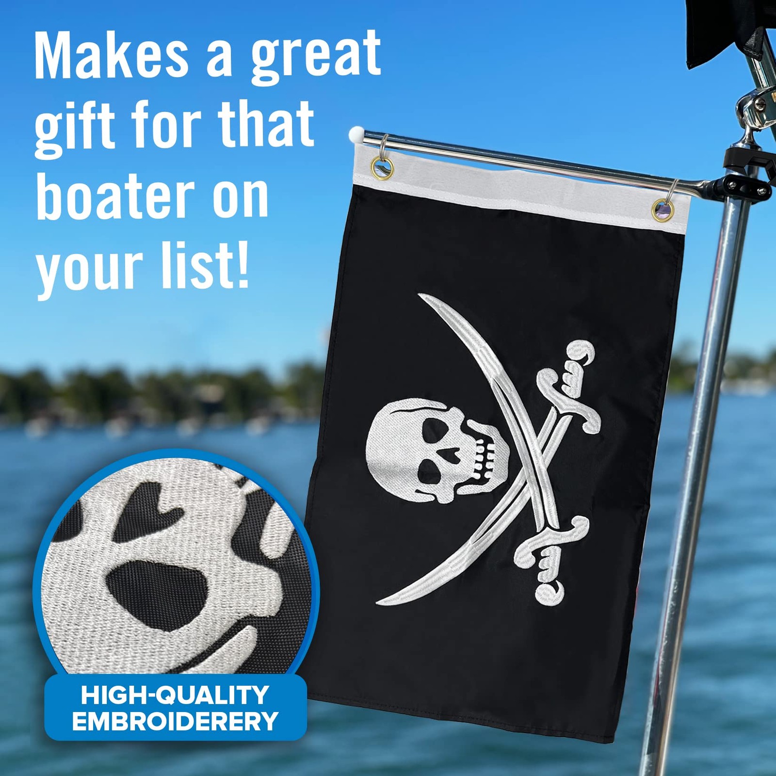 Pirate Flag Boat Pole Kit, 12″ x 18″ Jolly Roger Set,