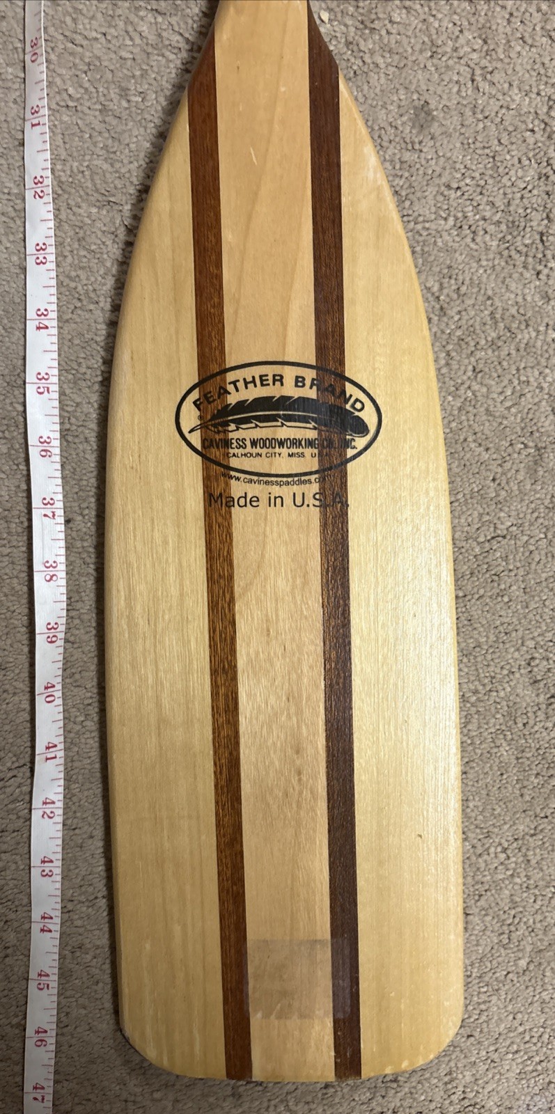 Vintage Feather Brand Canoe Paddle 46.5” Wood Caviness Woodworking Alabama USA