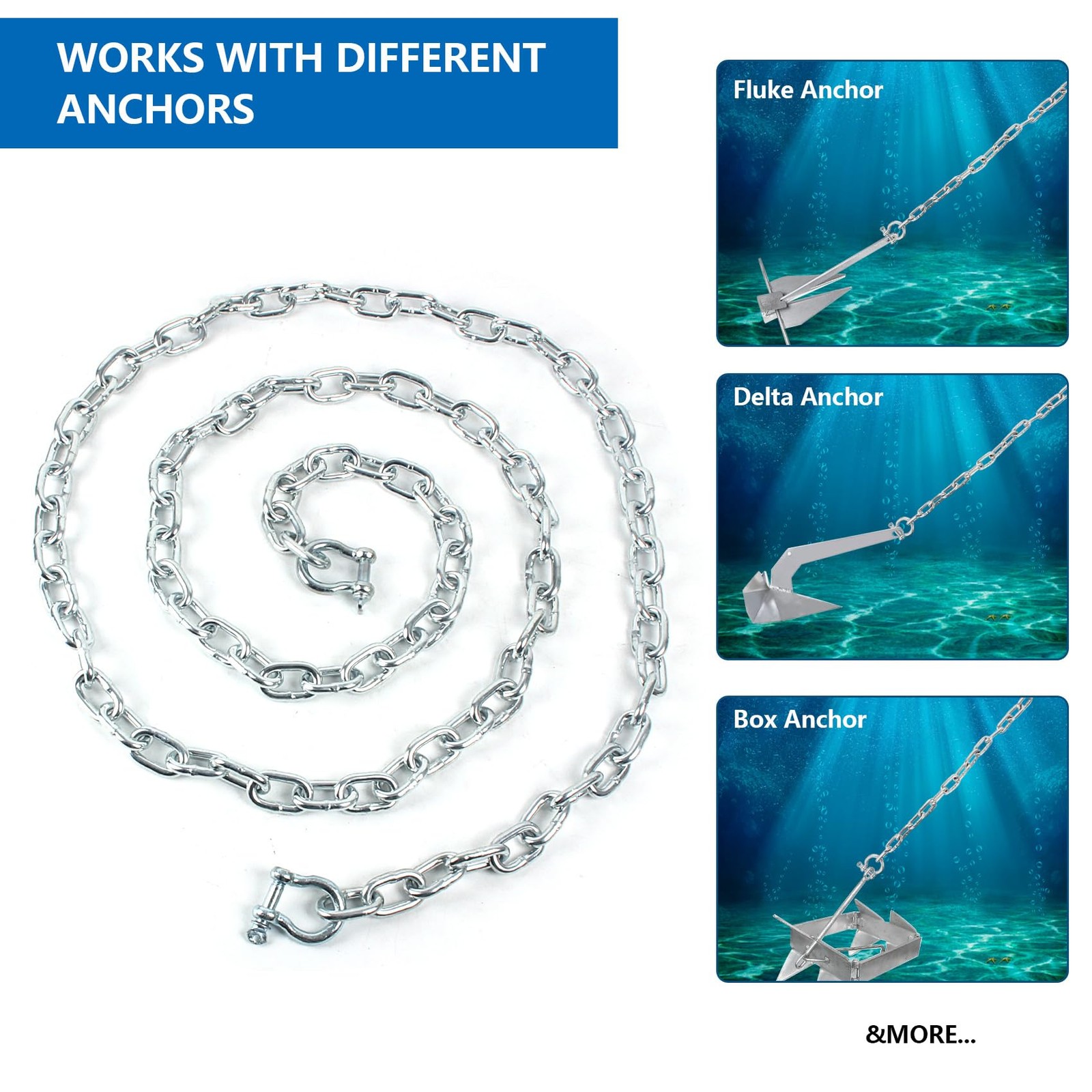 Anchor Chain, Galvanized Anchor Chain,1/4in x4ft Anchor Chain for Boat,Boat A…