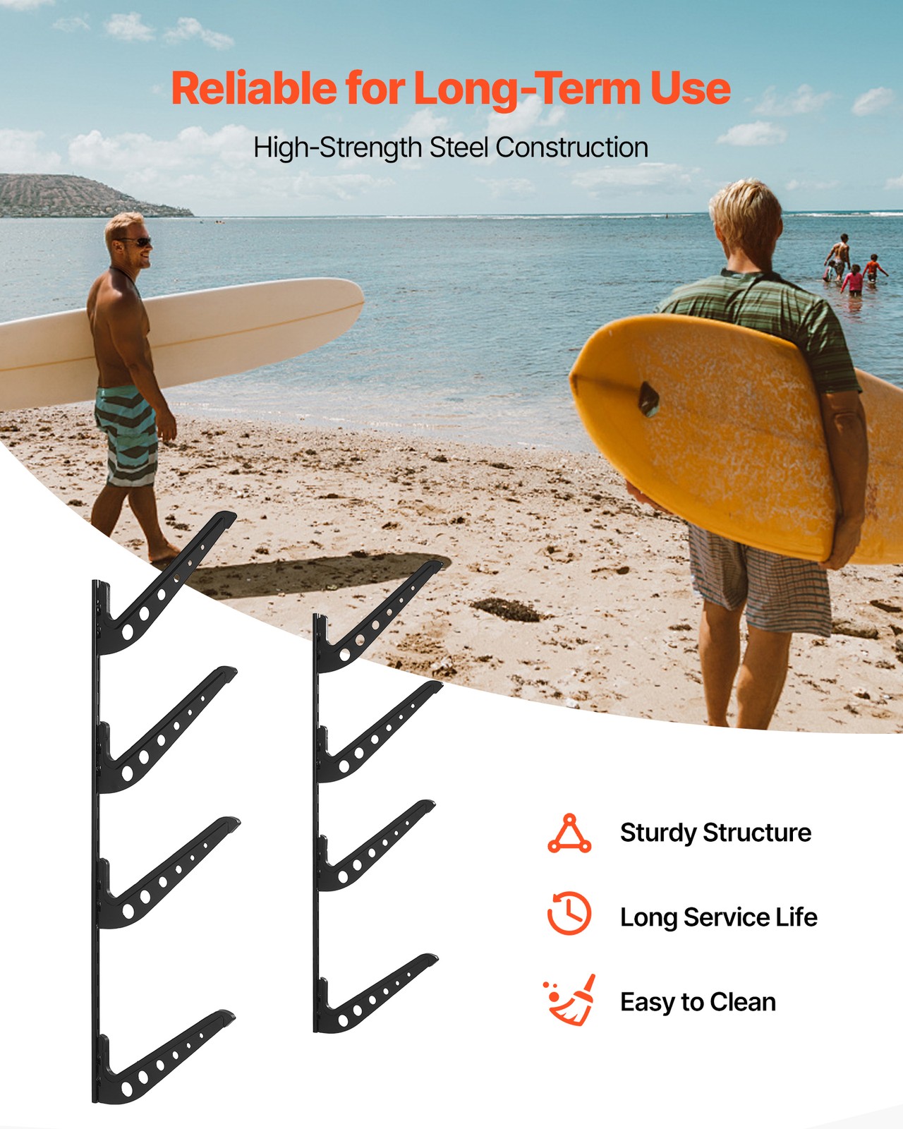 VEVOR Surfboard Wall Mount 4 Tiers Horizontal Surfboard Rack for Storage Display