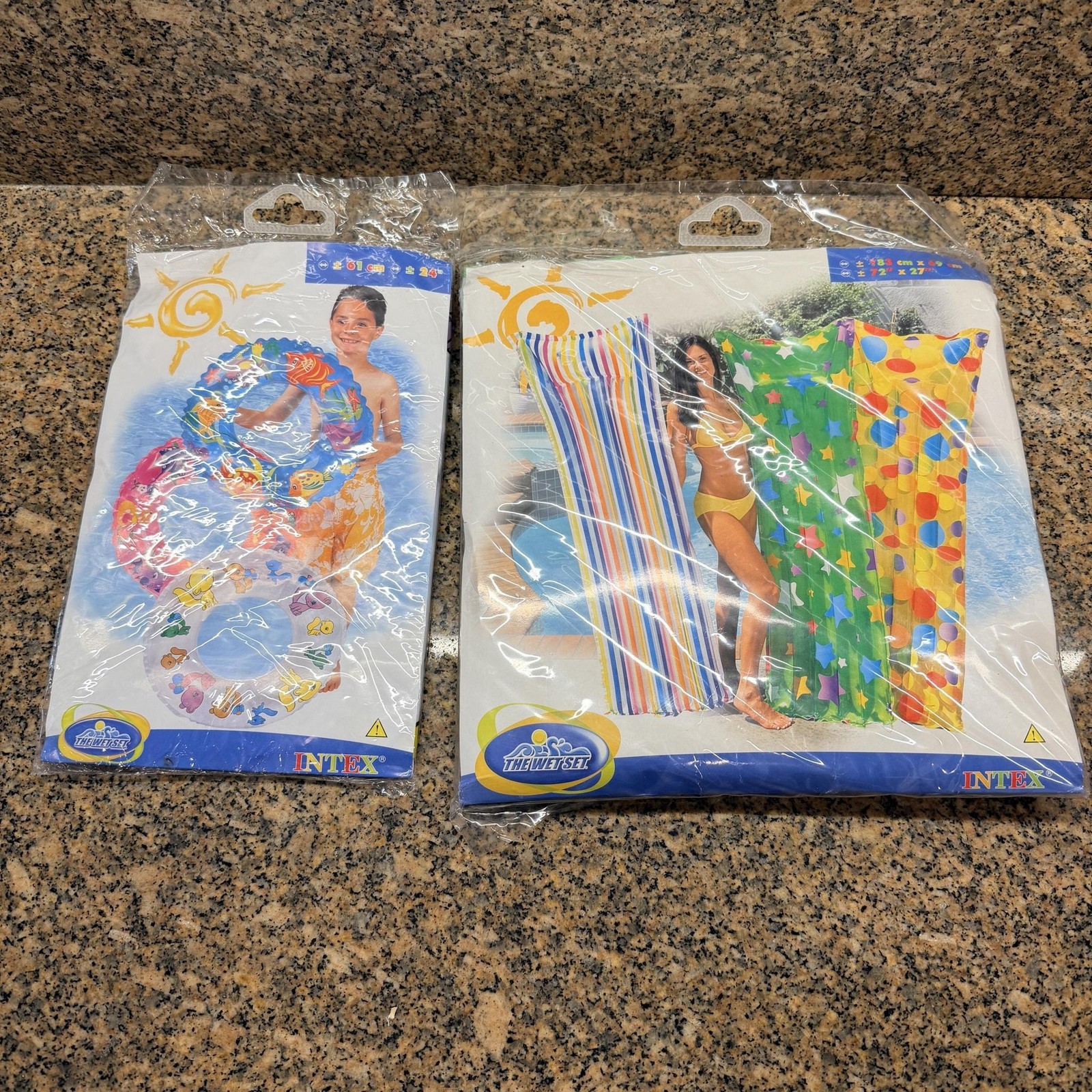 Vintage Intex The Wet Set Pool Float Mat 72in X 27in & 24in Swim Ring Lot 2