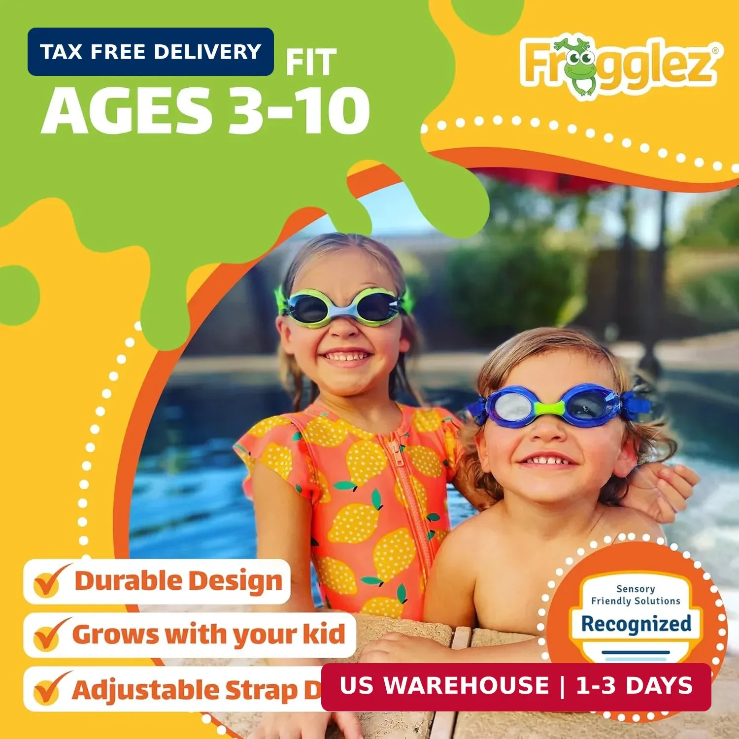 Frogglez Anti-Fog Swimming Goggles for Kids under 10 (Ages 3-10) Recommended by