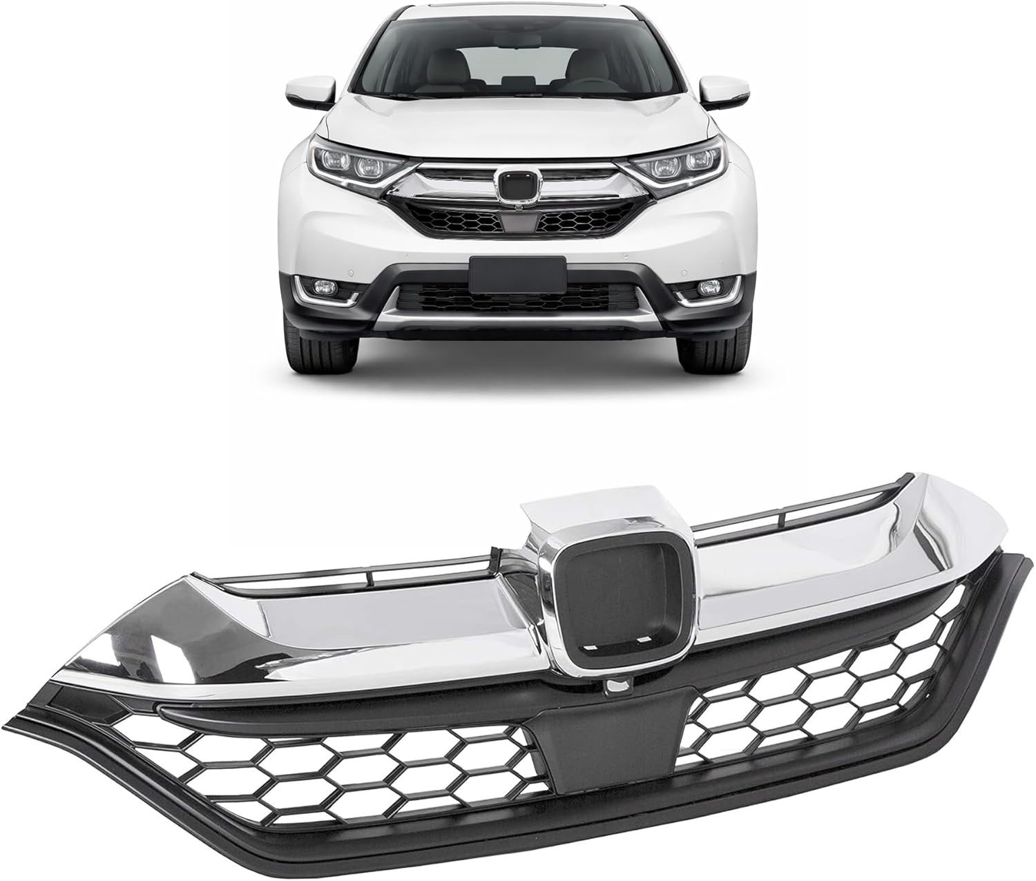 Front Bumper Upper Grille Grill Compatible with 2017-2019 Honda CRV CR-V HO1216