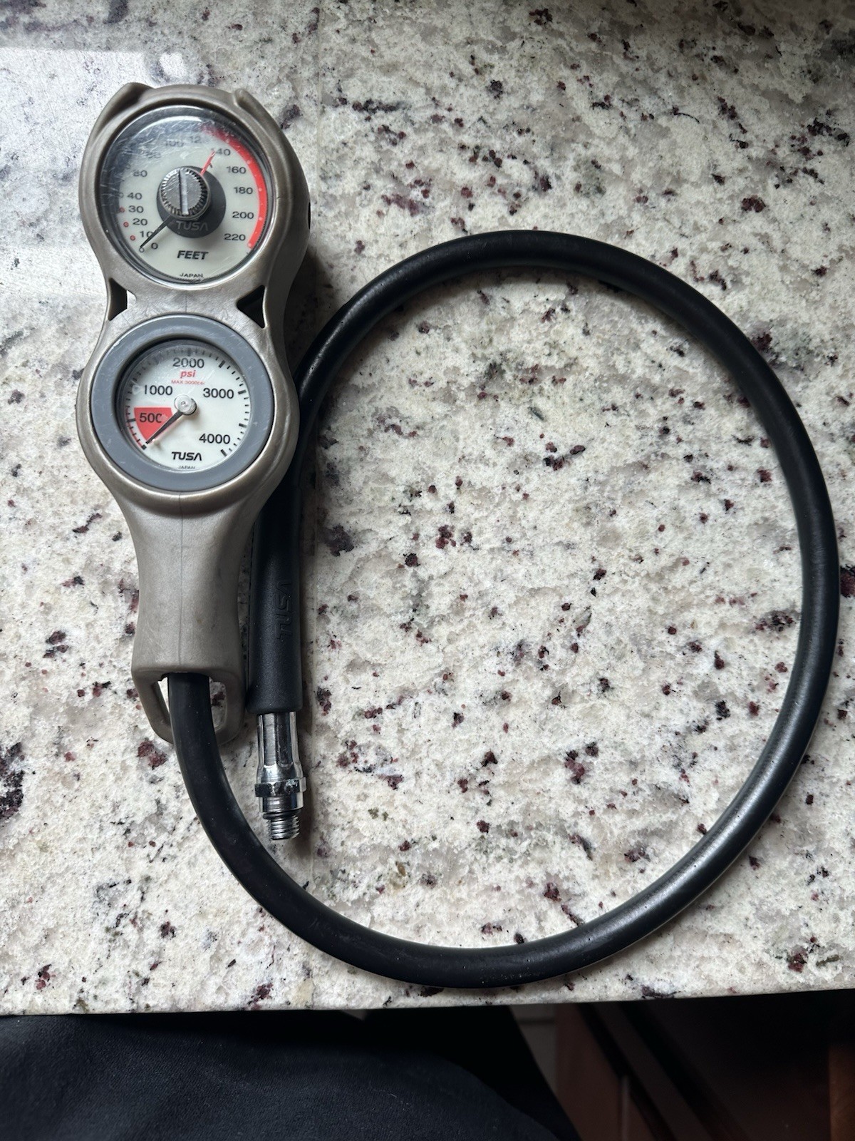 TUSA 50C Scuba 3 – gauge Console with hose. Pressure & Depth Gauge Included.