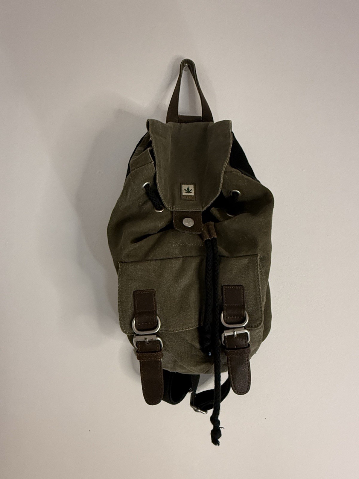 ✿ PURE Hemp Canvas Backpack Small Army Green Boho Rucksack Eco Hemp Bag