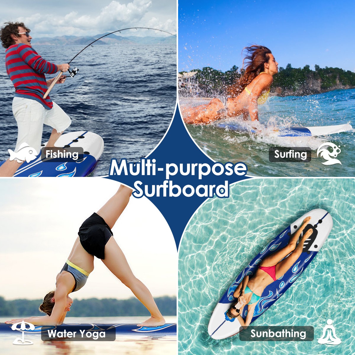 6ft Surfboard Stand Up Surfing Paddle Board SUP Ocean Beach Kid Adult White