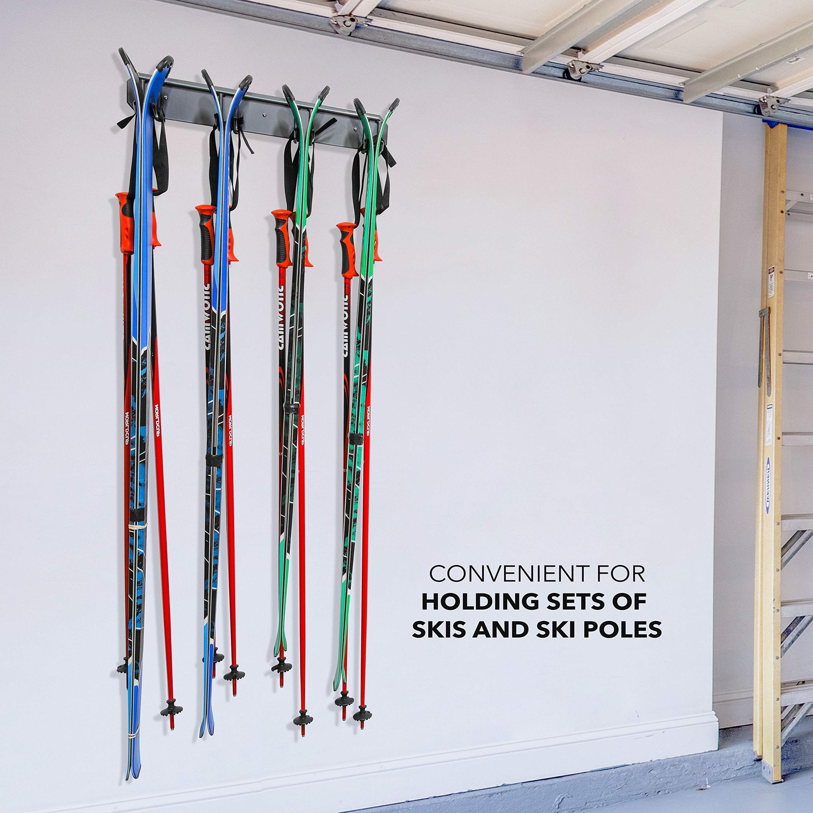 RaxGo Ski Storage Rack, Wall Mounted, Holds 4 Pairs of Skis & Skiing Poles or…