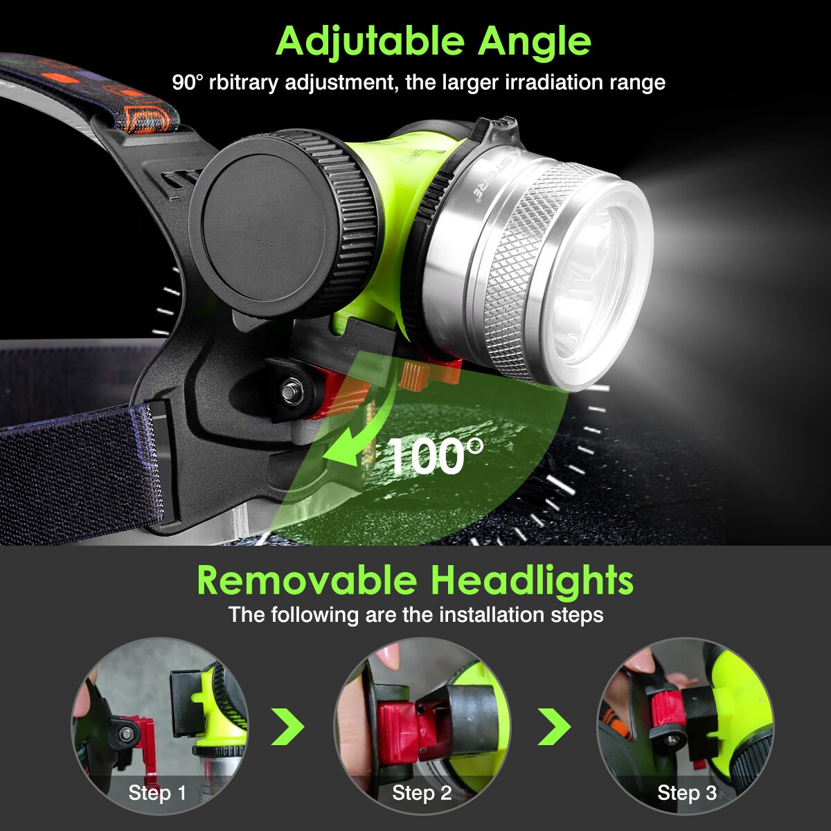Scuba Diving LED Headlamp Underwater 262ft Waterproof Headlight Head Dive Torch