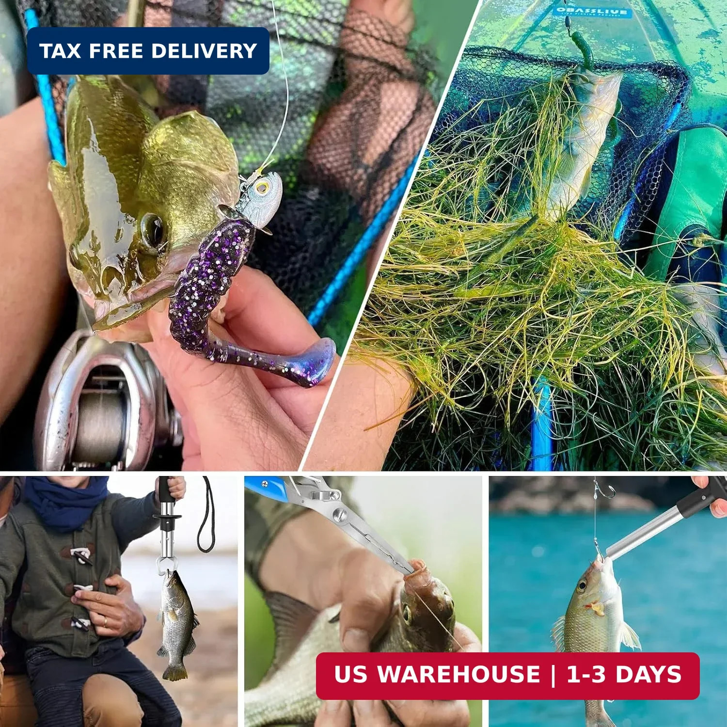 Kayak Landing Net, Foldable Landing Net Fishing Tool Kit 4PCS with Pliers Fish G