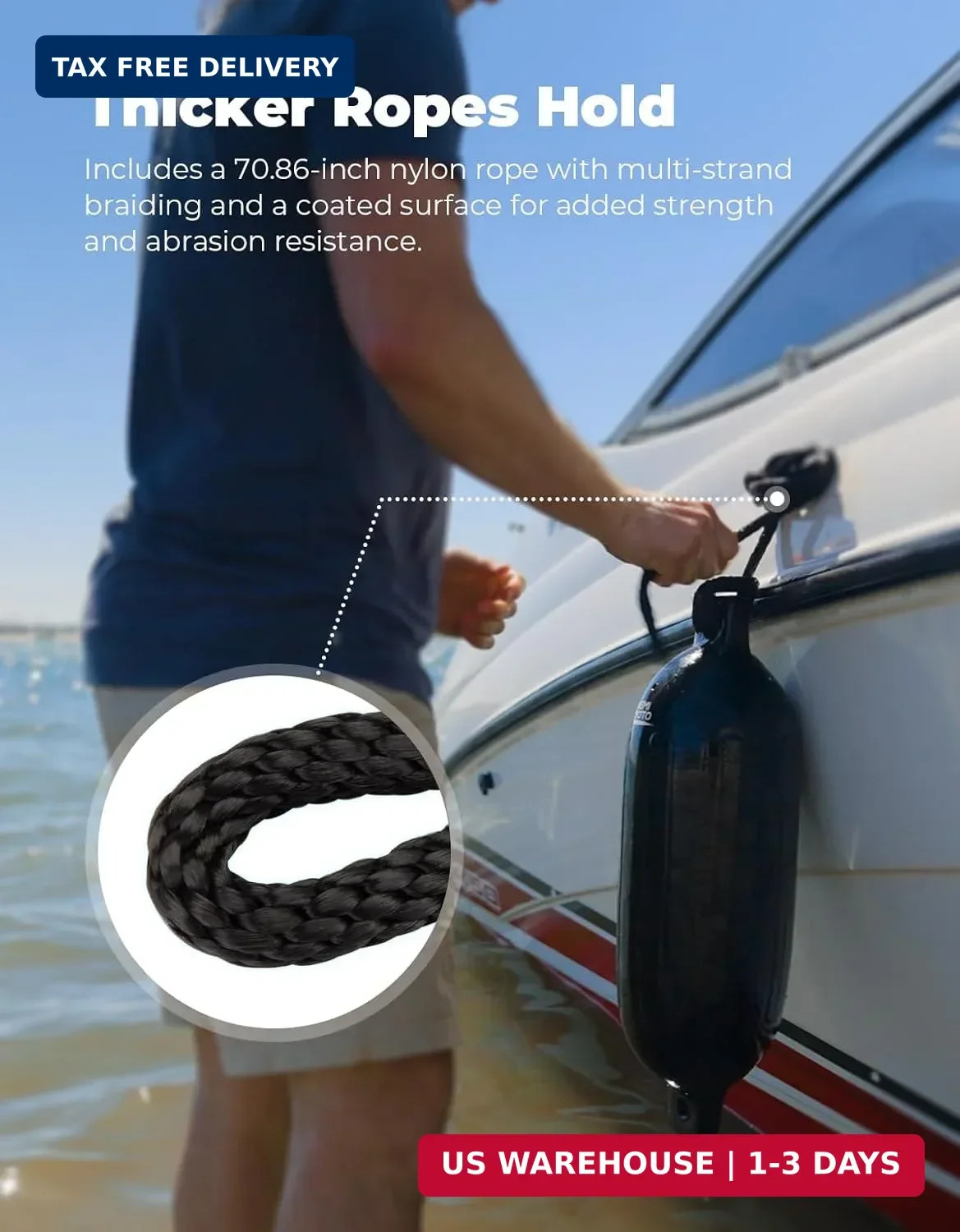 KEMIMOTO Boat Fenders Boat Bumpers for 15-35ft Boat, 4 Pack Inflatable Boat Fend