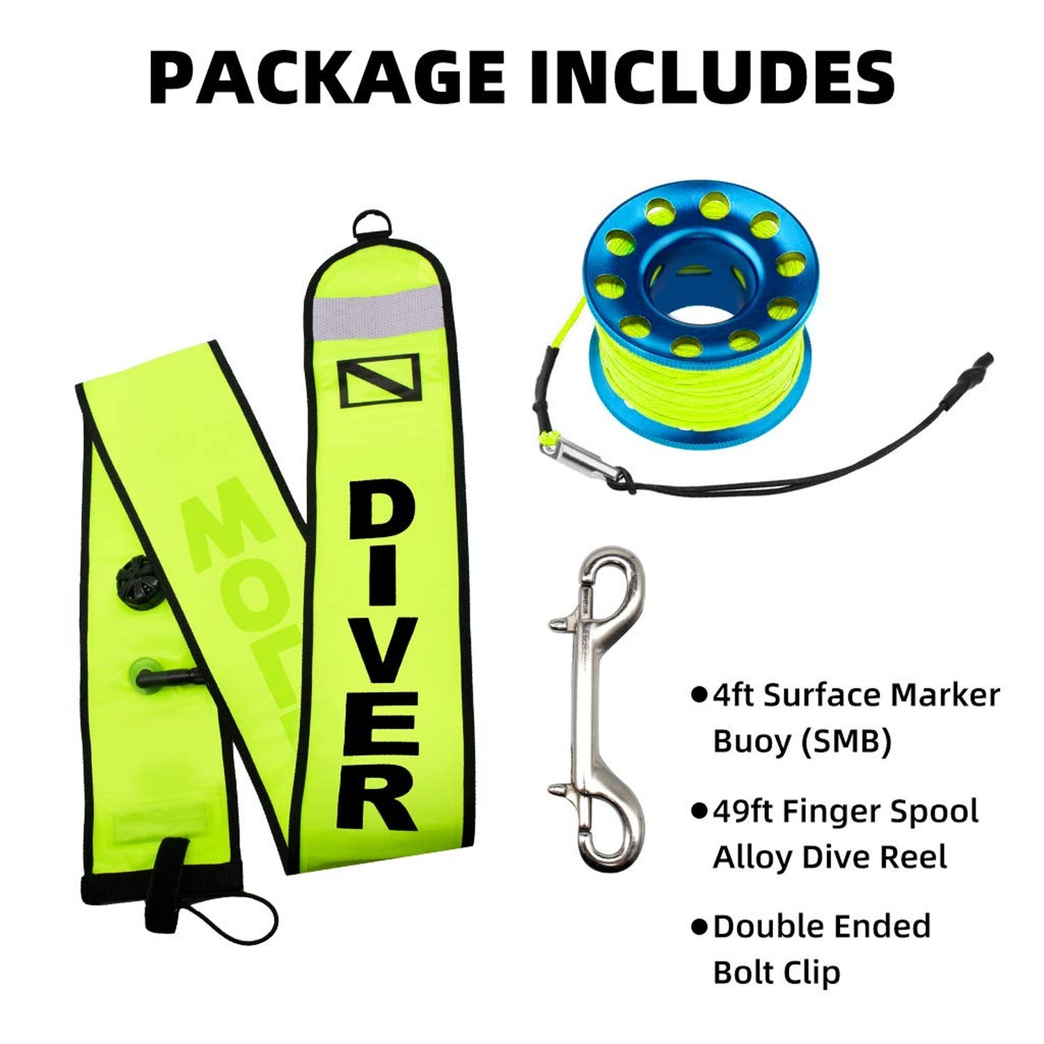 4ft Yellow Scuba Diving SMB, Open Bottom Surface Marker Buoy with Safety Saus…