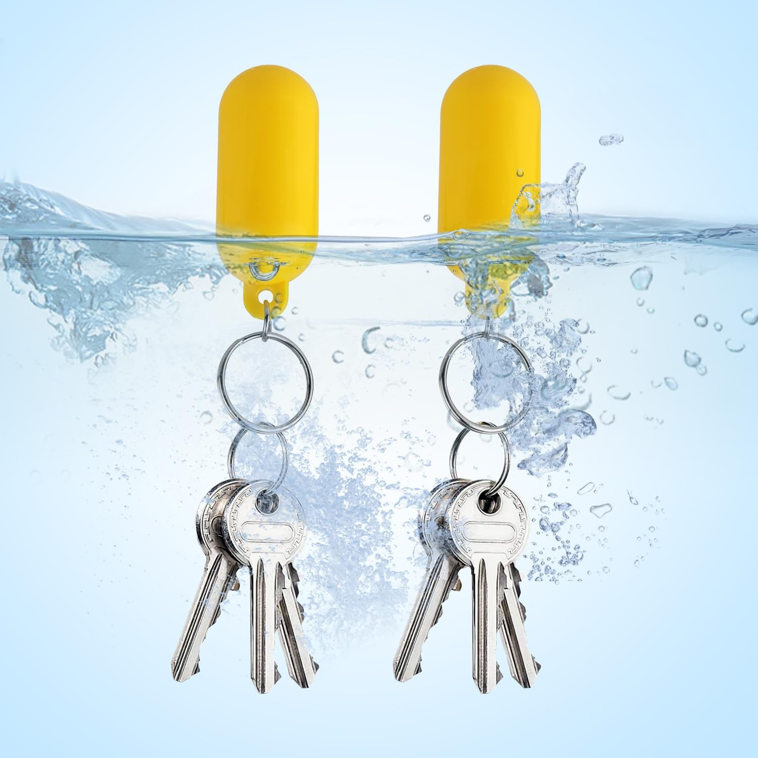 2 Pcs Floating Boat Keychains, Yellow Oval Buoy Float Key Rings for Boating, Fis