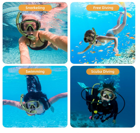 Snorkel Set Army Green Adult Mask Anti-Fog Anti-Leak Dry Top Dive Gear Kit, Gift