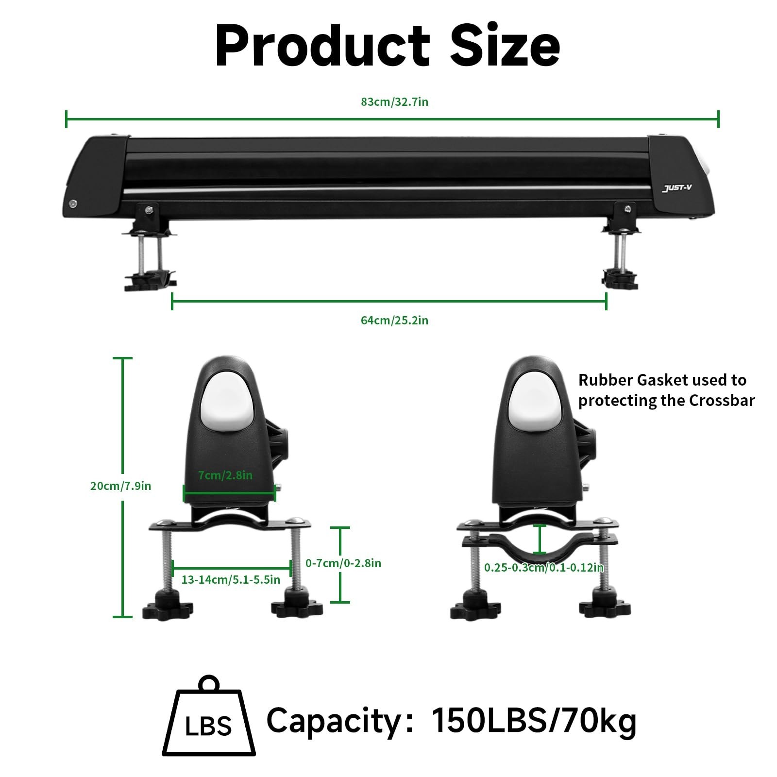 Just-V 33” Aluminum Universal Ski Roof Rack Car Rack Carrier for Skis, Snowb…