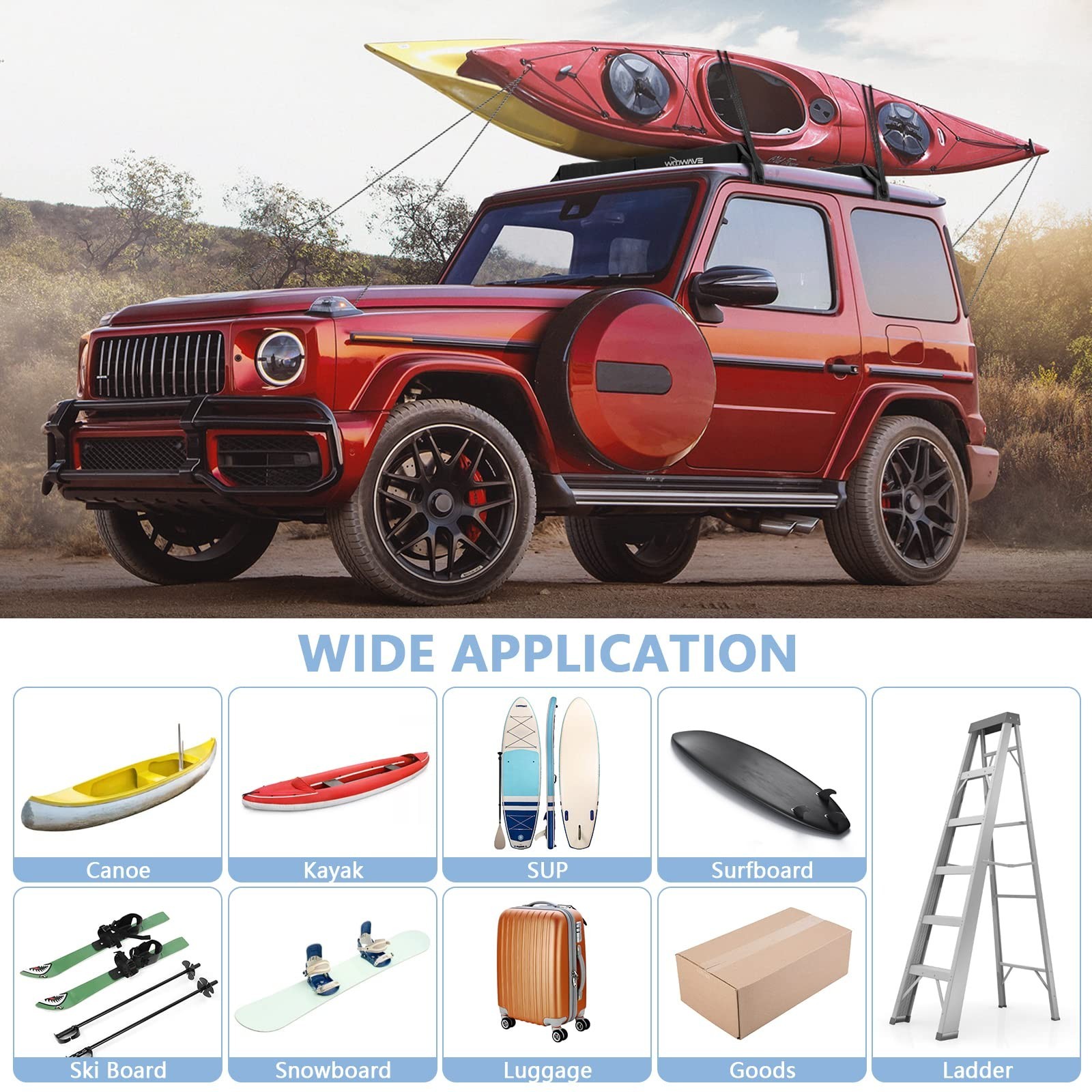 WOOWAVE Folding Kayak Soft Roof Rack Pads Universal Kayak Carrier Car Rack wi…