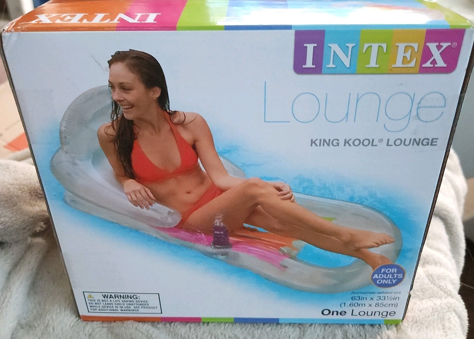 Intex King Kool Inflatable Pool Lounge Float with Headrest and Cup Holder